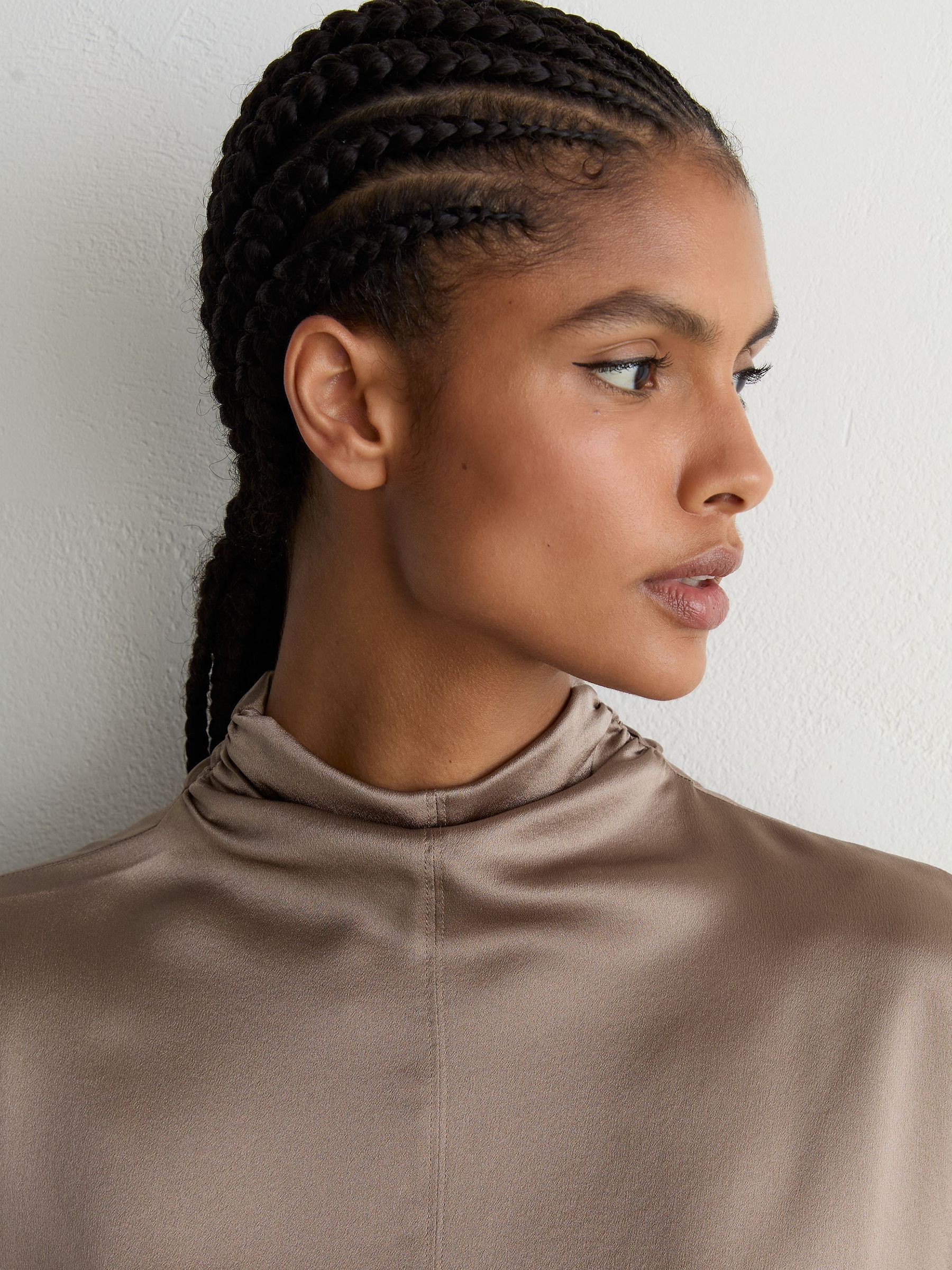 Silk High-Neck Blouse in Neutral - Image 4 of 8