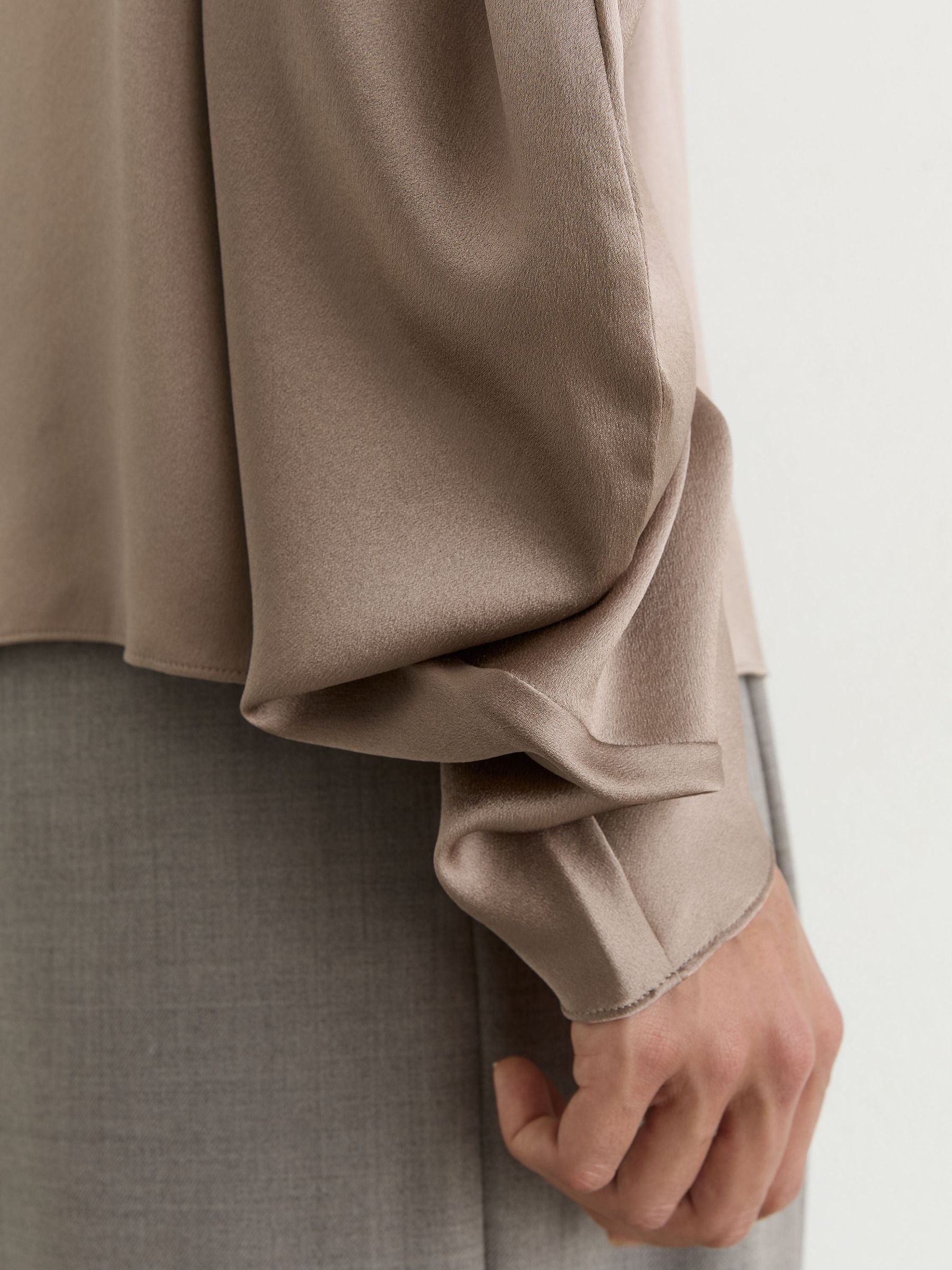 Silk High-Neck Blouse in Neutral - Image 5 of 8
