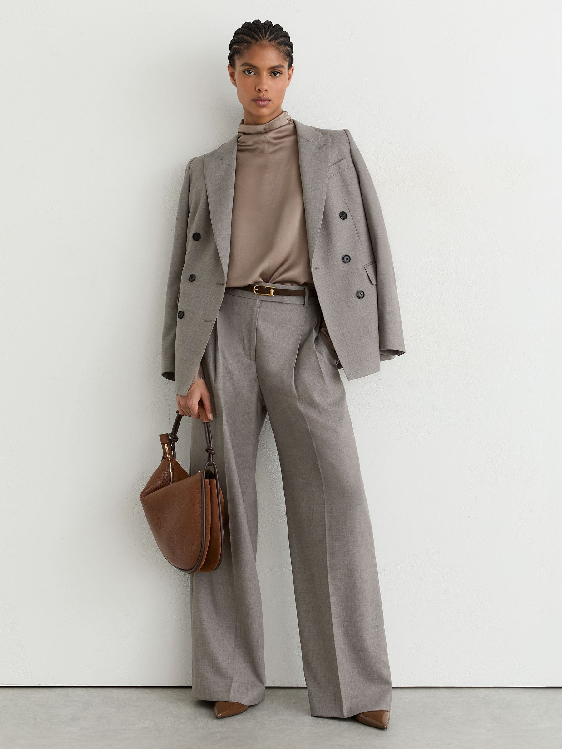 Silk High-Neck Blouse in Neutral - Image 6 of 8