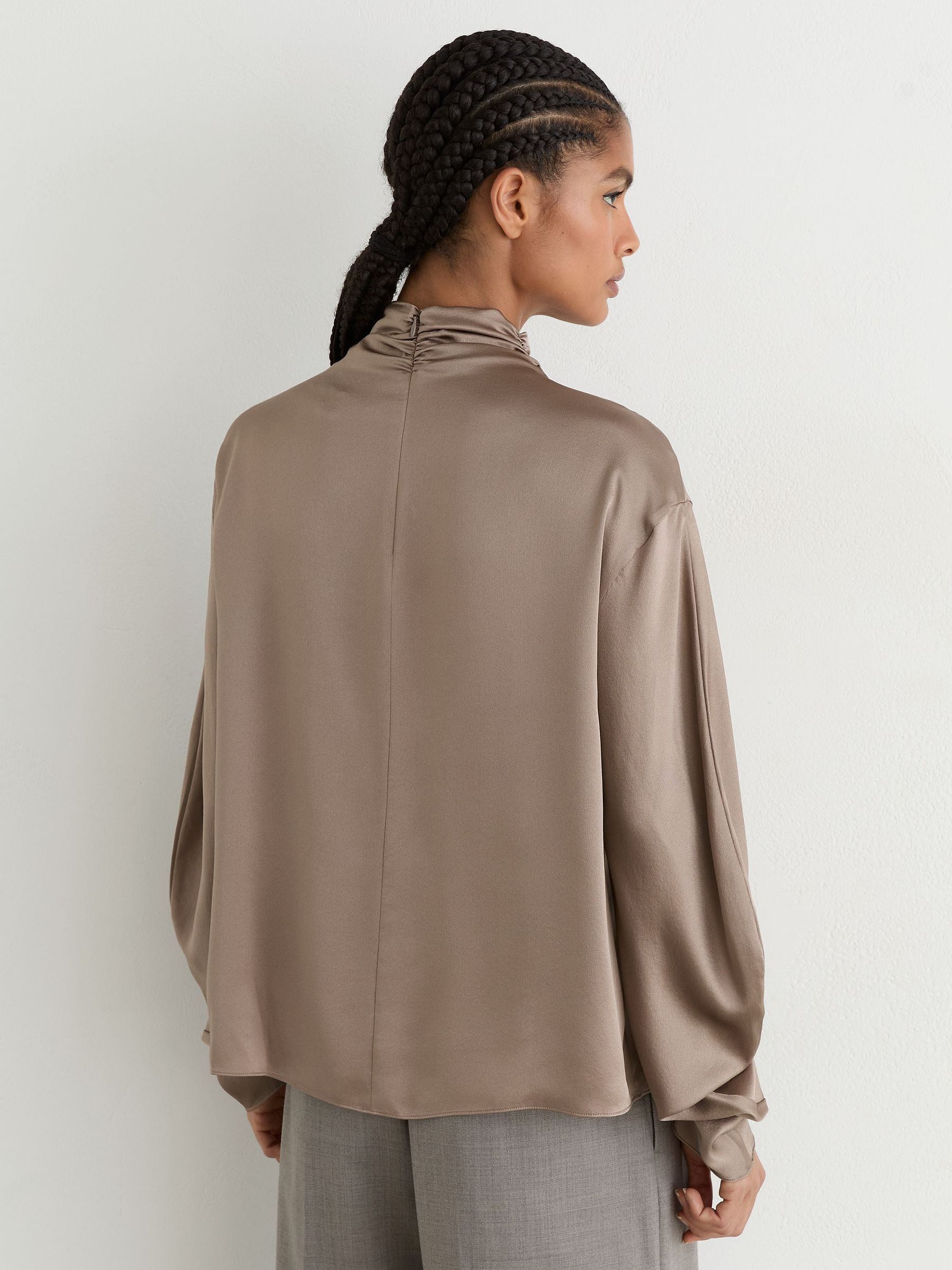 Silk High-Neck Blouse in Neutral - Image 7 of 8