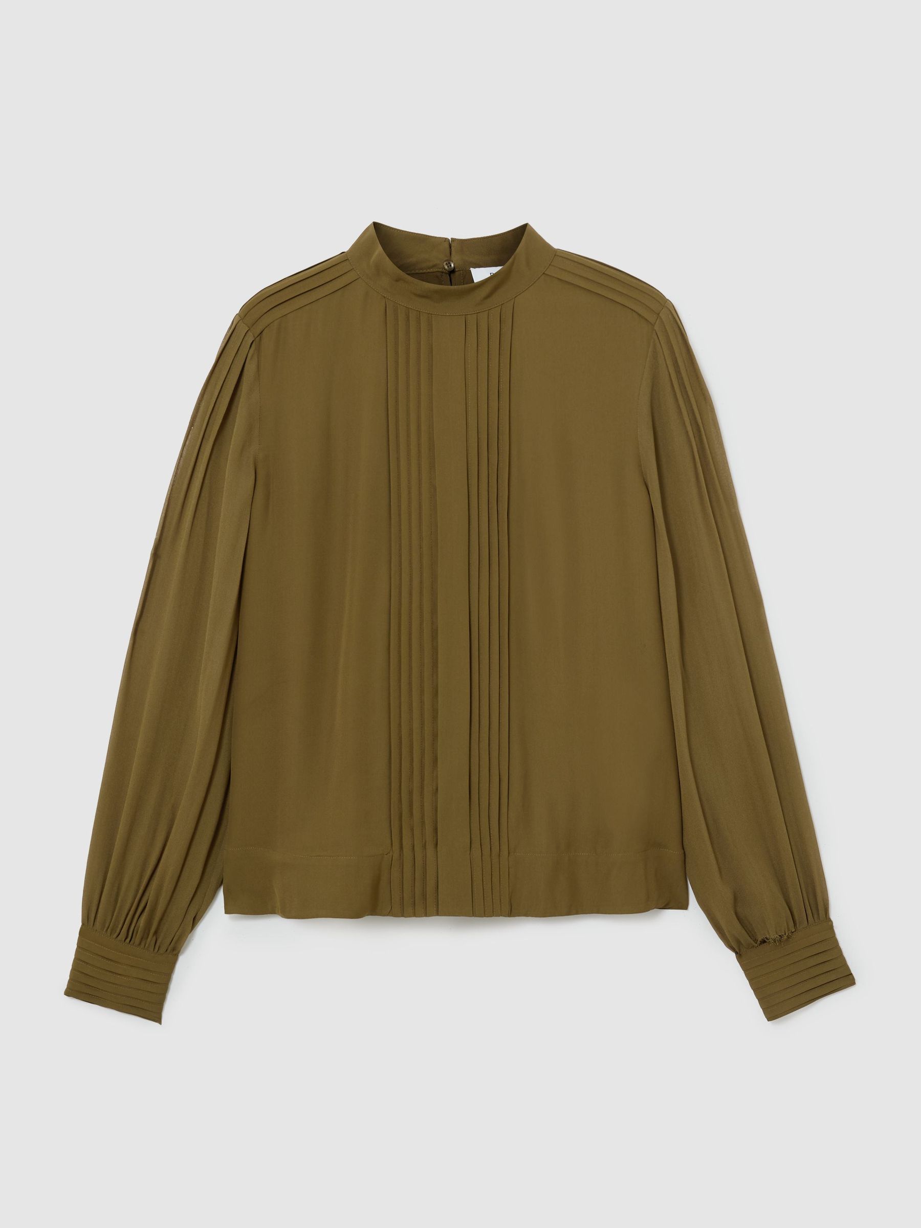 Pintuck-Detail Tie-Back Blouse in Khaki Green - Image 2 of 7