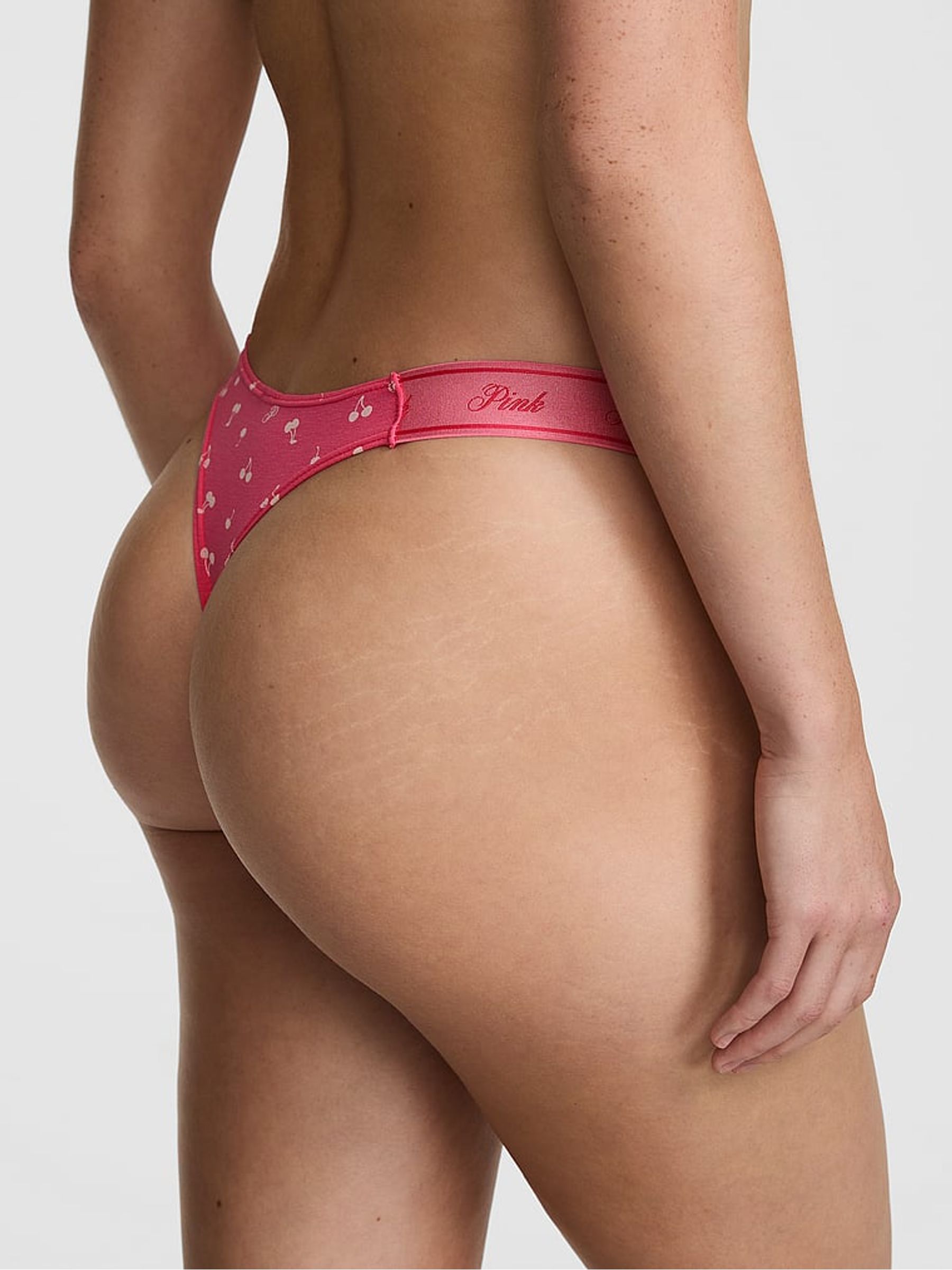Love Me Pink Cherry Print Mini Scoop Thong Cotton Logo Knickers - Image 2 of 2