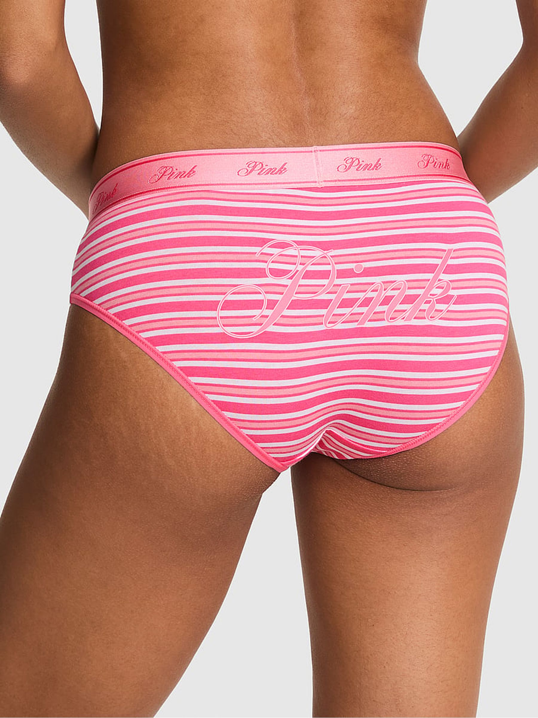 Love Me Pink Stripe Print Hipster Cotton Logo Knickers - Image 2 of 2