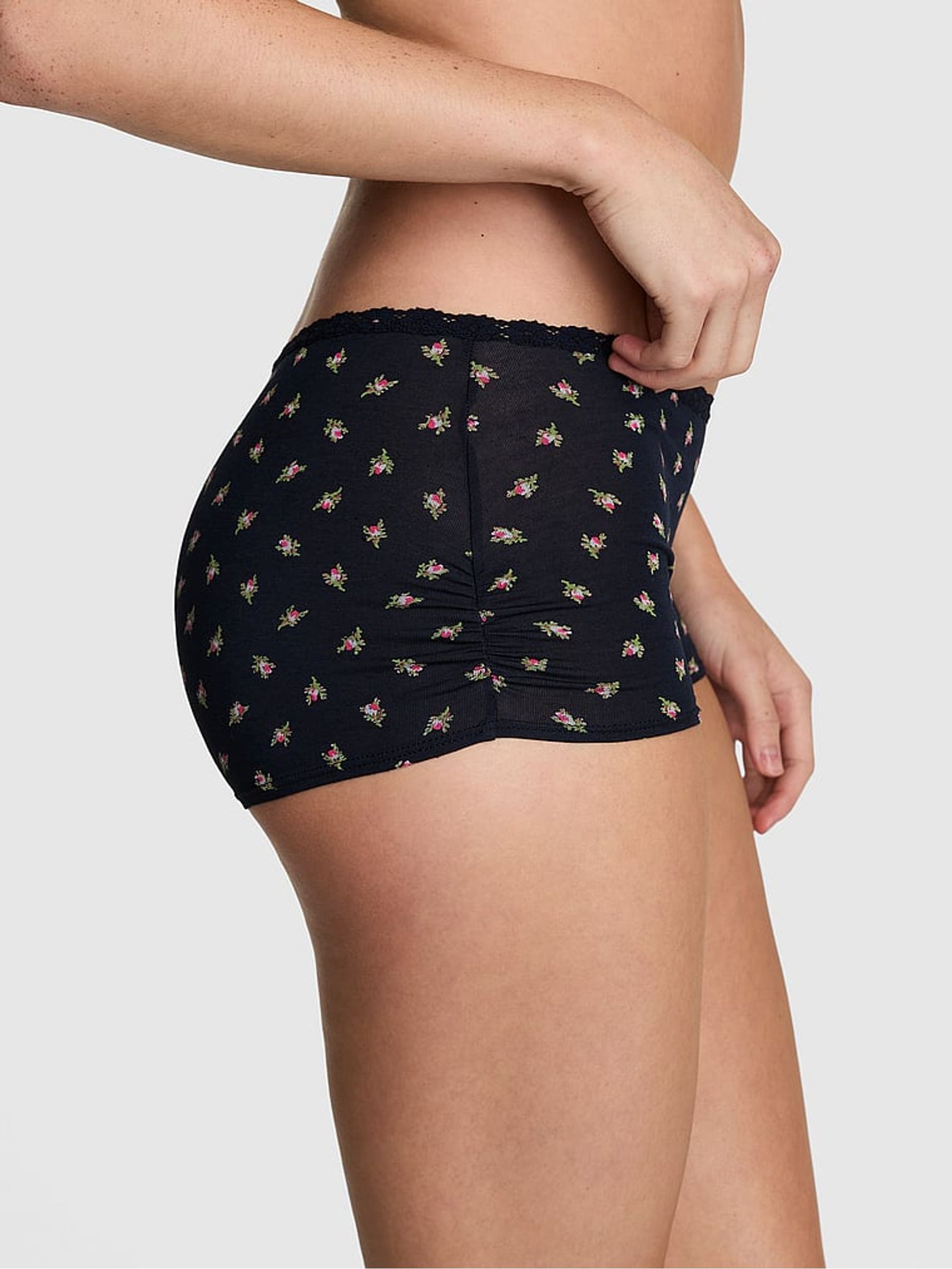 Noir Navy Blue Floral Print Boyshort Cotton Knickers - Image 1 of 2