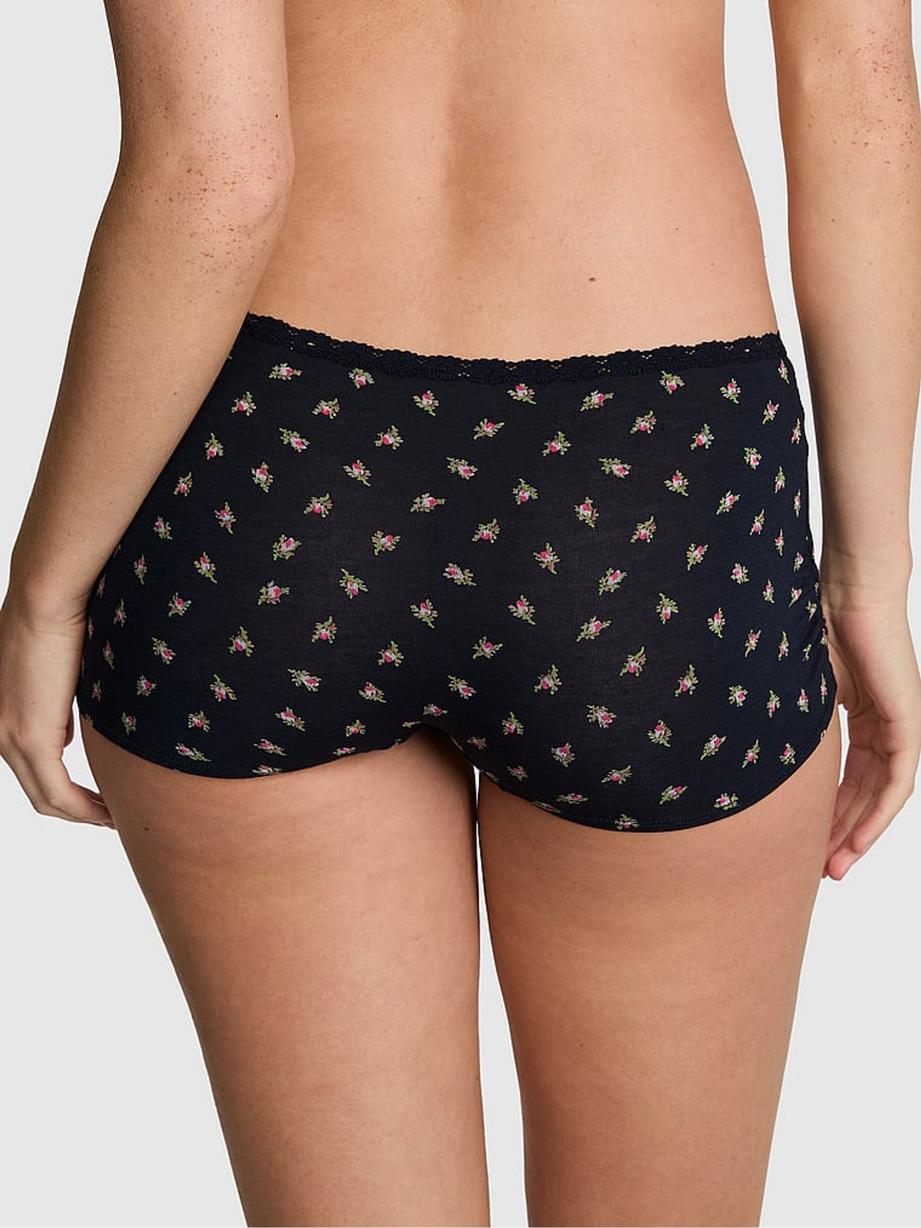Noir Navy Blue Floral Print Boyshort Cotton Knickers - Image 2 of 2
