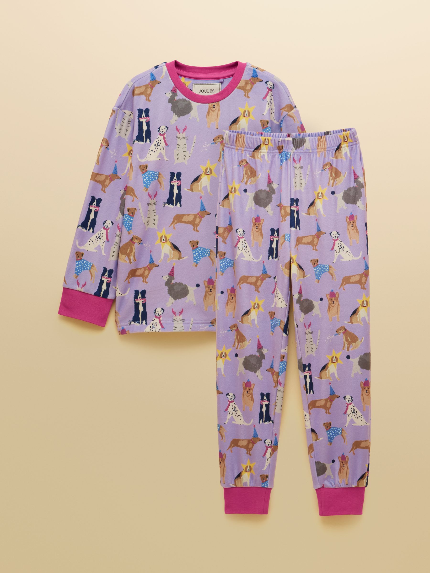 Girls' Lilac Dogs Long Sleeve Fleece Pyjamas - Image 1 of 8 Girls' Lilac Dogs Long Sleeve Fleece Pyjamas - Image 1 of 8