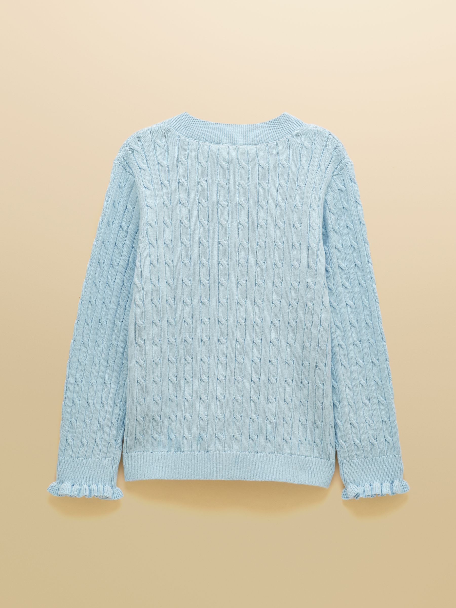 Girls' Mallory Blue Cable Cardigan - Image 2 of 4 Girls' Mallory Blue Cable Cardigan - Image 2 of 4