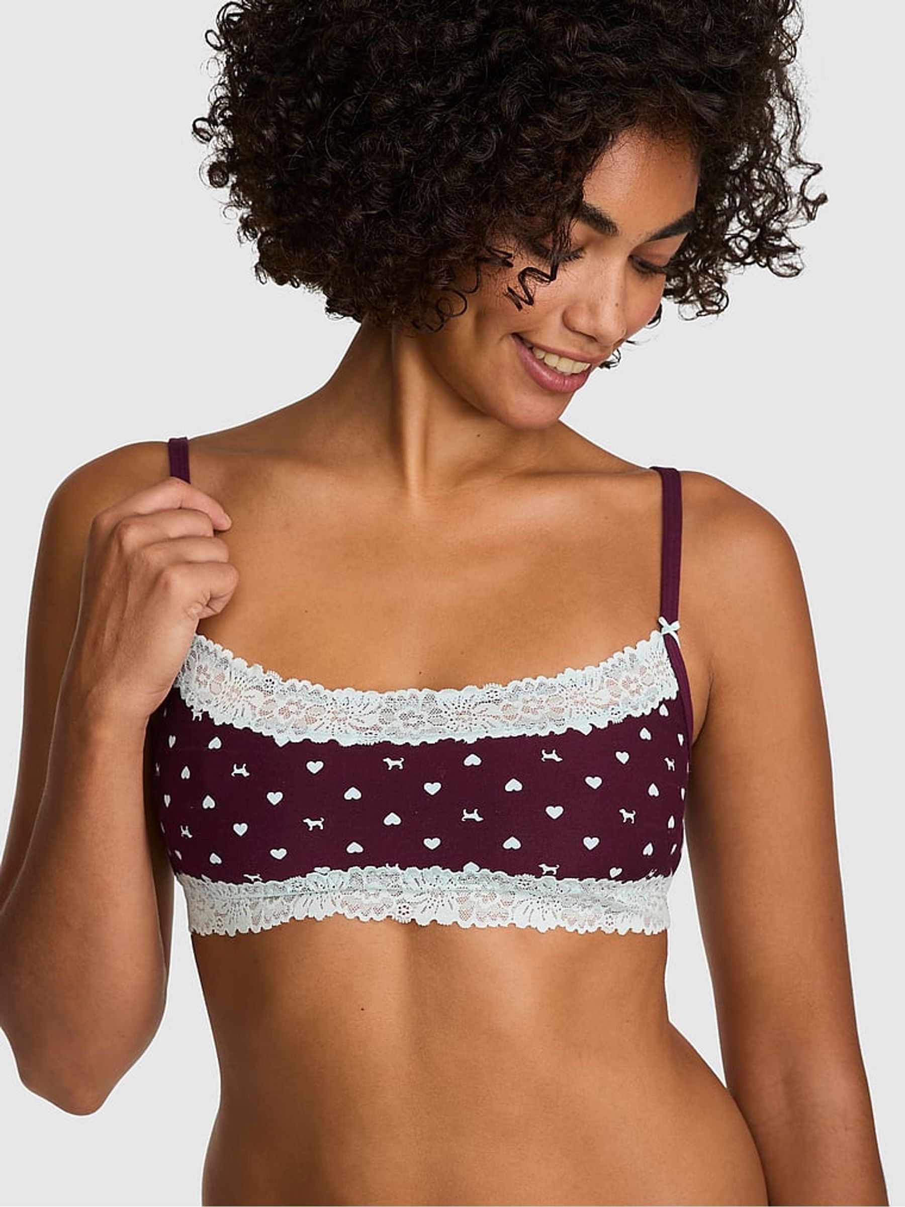 Purple Rose Dog Print Scoop Cotton Lace Trim Bralette - Image 1 of 2