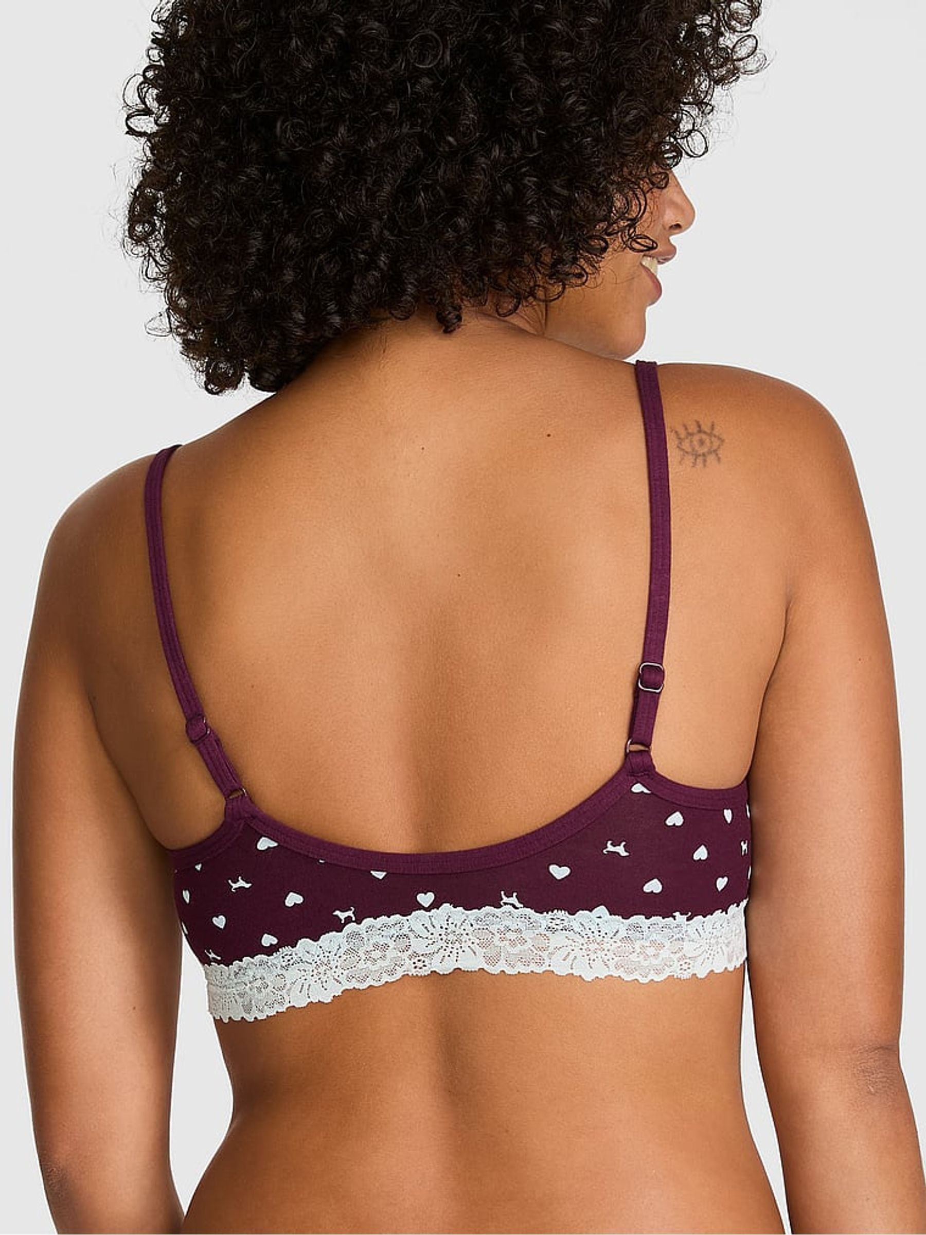 Purple Rose Dog Print Scoop Cotton Lace Trim Bralette - Image 2 of 2 Purple Rose Dog Print Scoop Cotton Lace Trim Bralette - Image 2 of 2