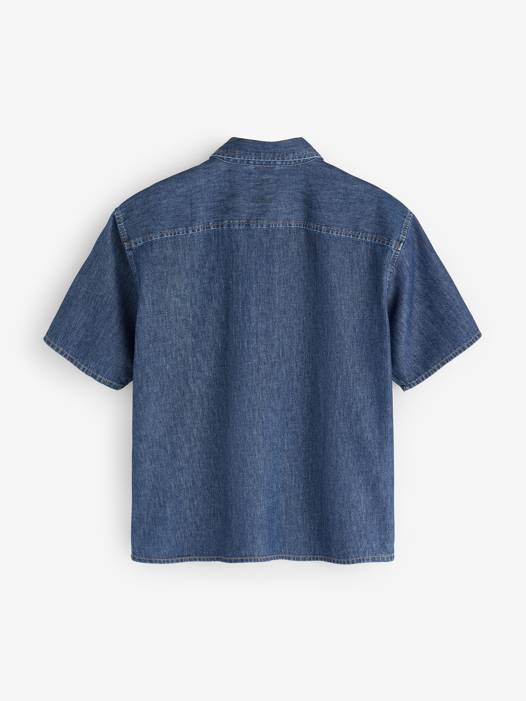 Dark Wash Denim Relaxed Short Sleeve Shirt - Image 2 of 5 Dark Wash Denim Relaxed Short Sleeve Shirt - Image 2 of 5