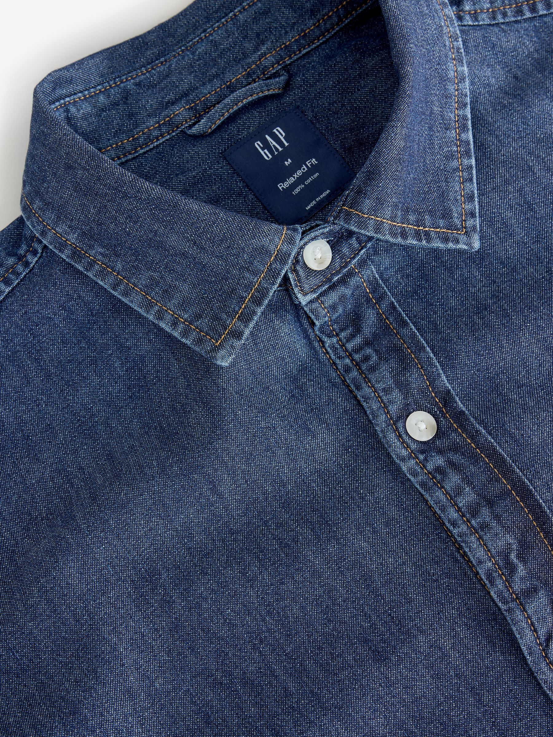 Dark Wash Denim Relaxed Short Sleeve Shirt - Image 4 of 5