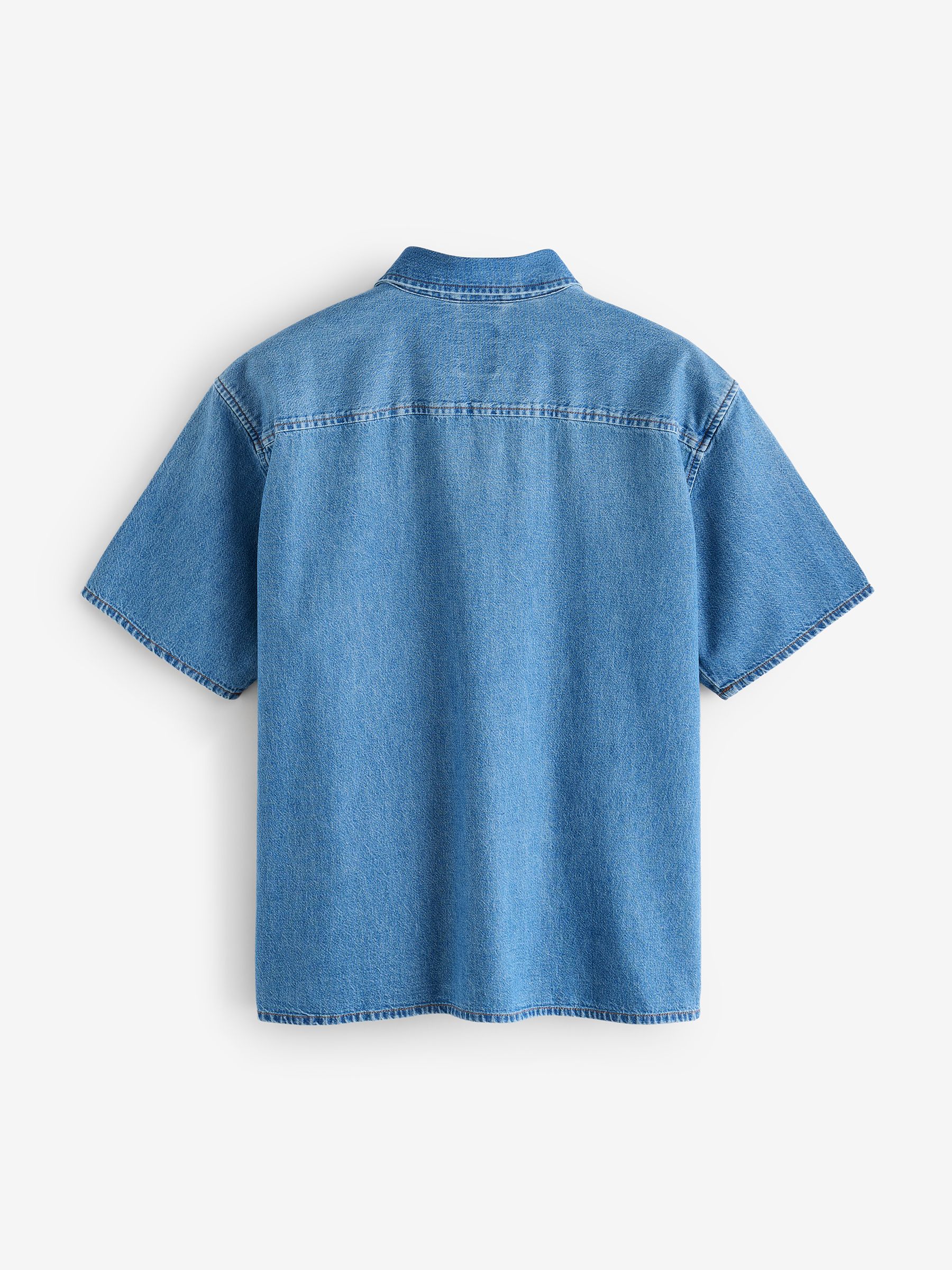 Light Wash Denim Relaxed Short Sleeve Shirt - Image 2 of 5