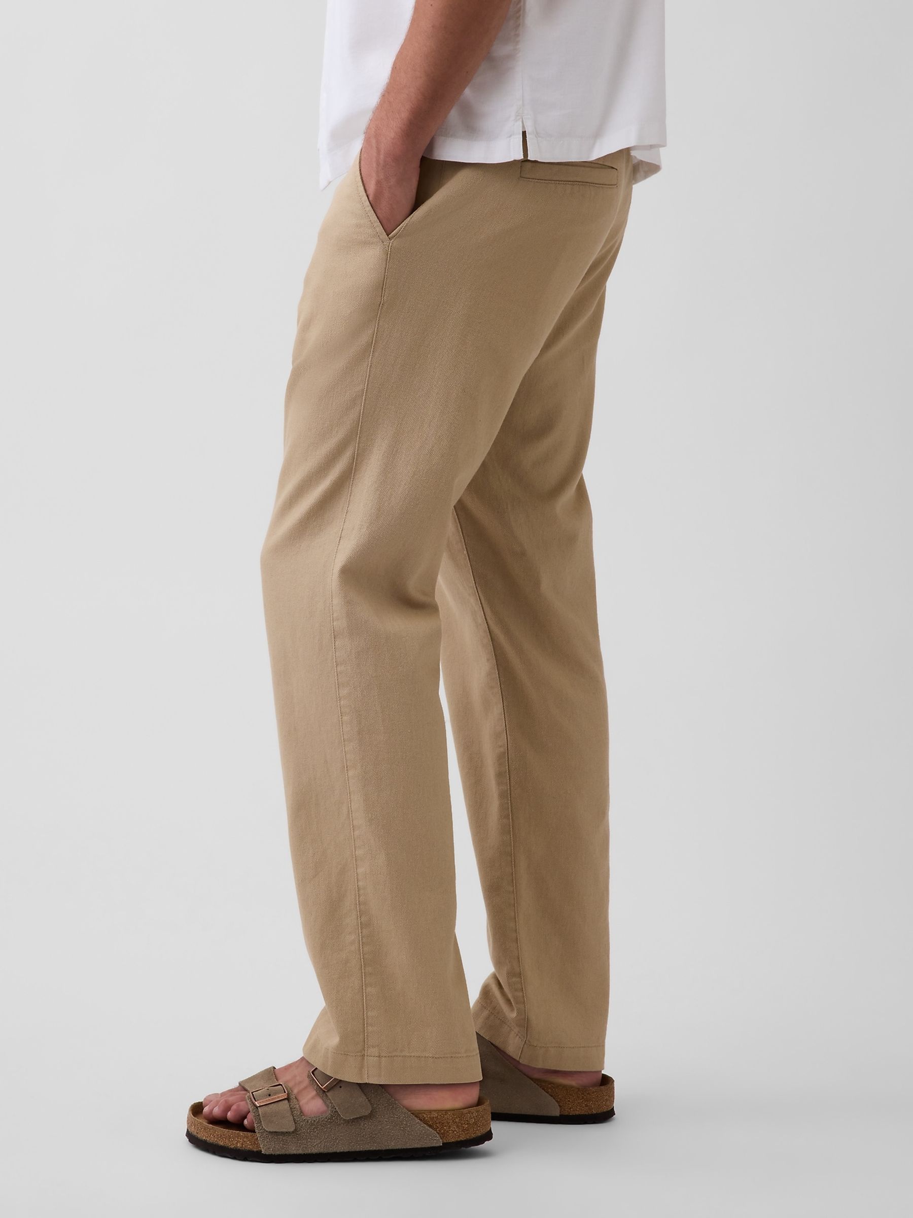 Beige Linen-Cotton Relaxed Straight Trousers - Image 3 of 6