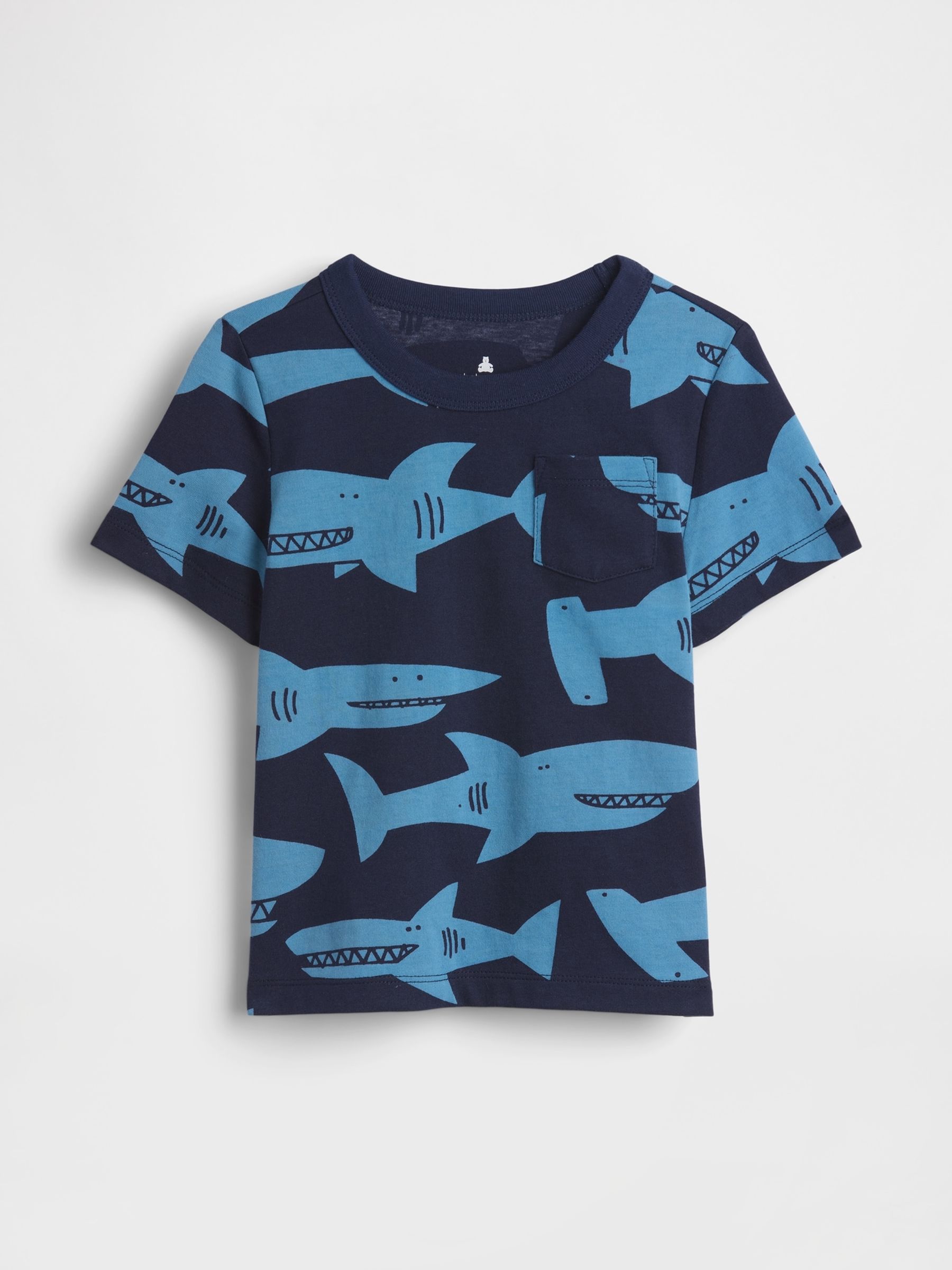 Navy Shark Print Pocket Short Sleeve T-Shirt - Image 1 of 2