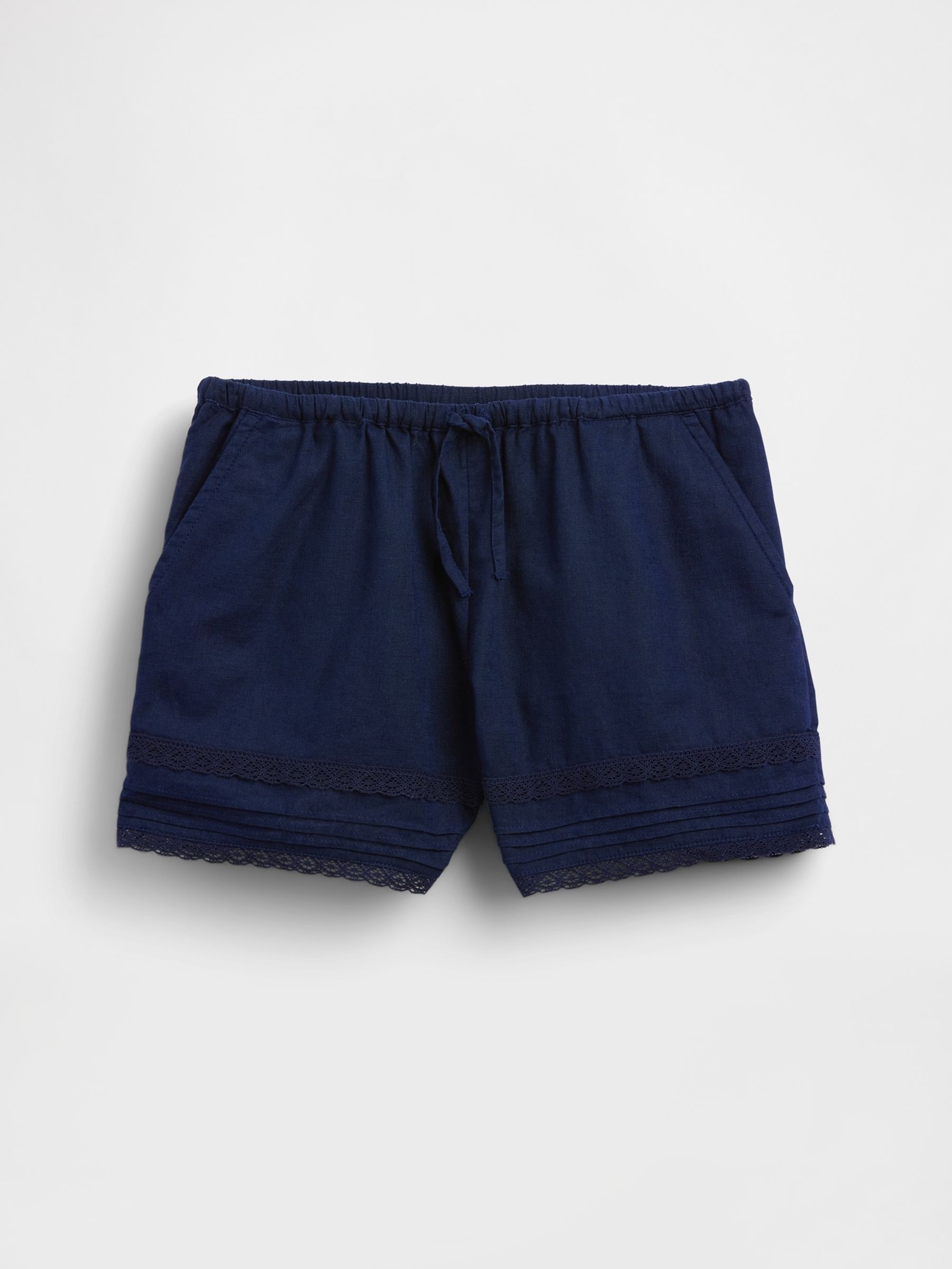 Blue Linen-Cotton Lace-Trim Easy Shorts - Image 4 of 5