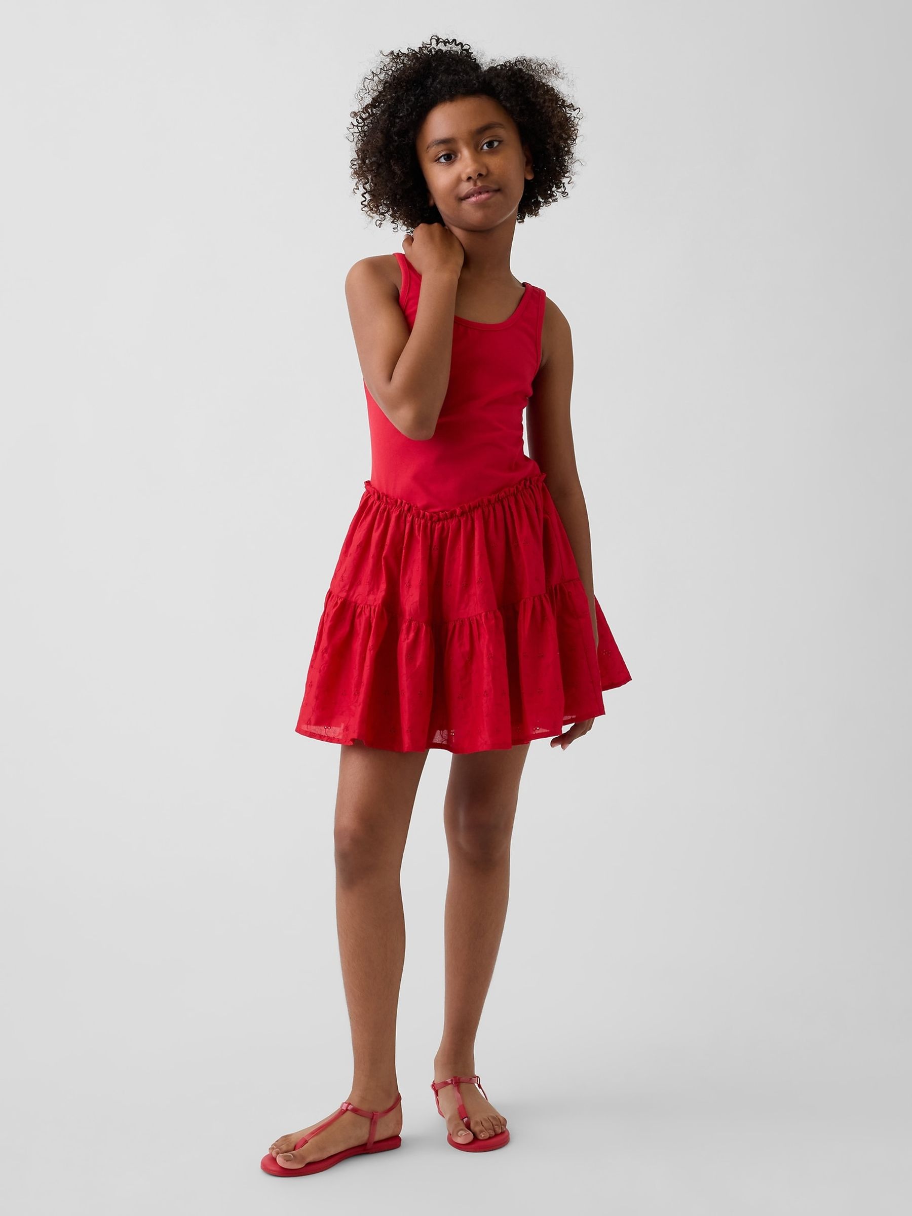Red Mixed Media Tiered Vest Dress - Image 1 of 4