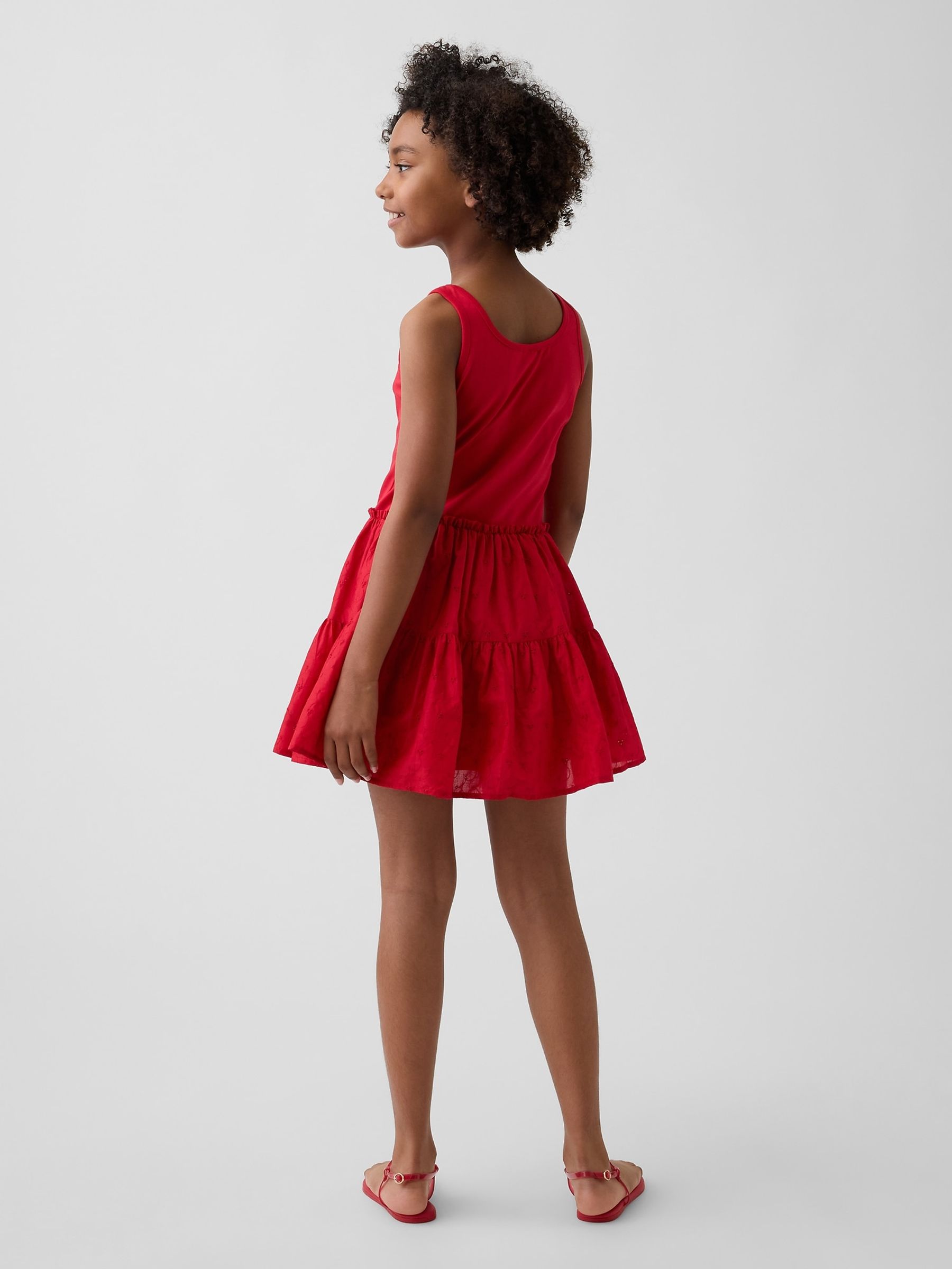 Red Mixed Media Tiered Vest Dress - Image 2 of 4