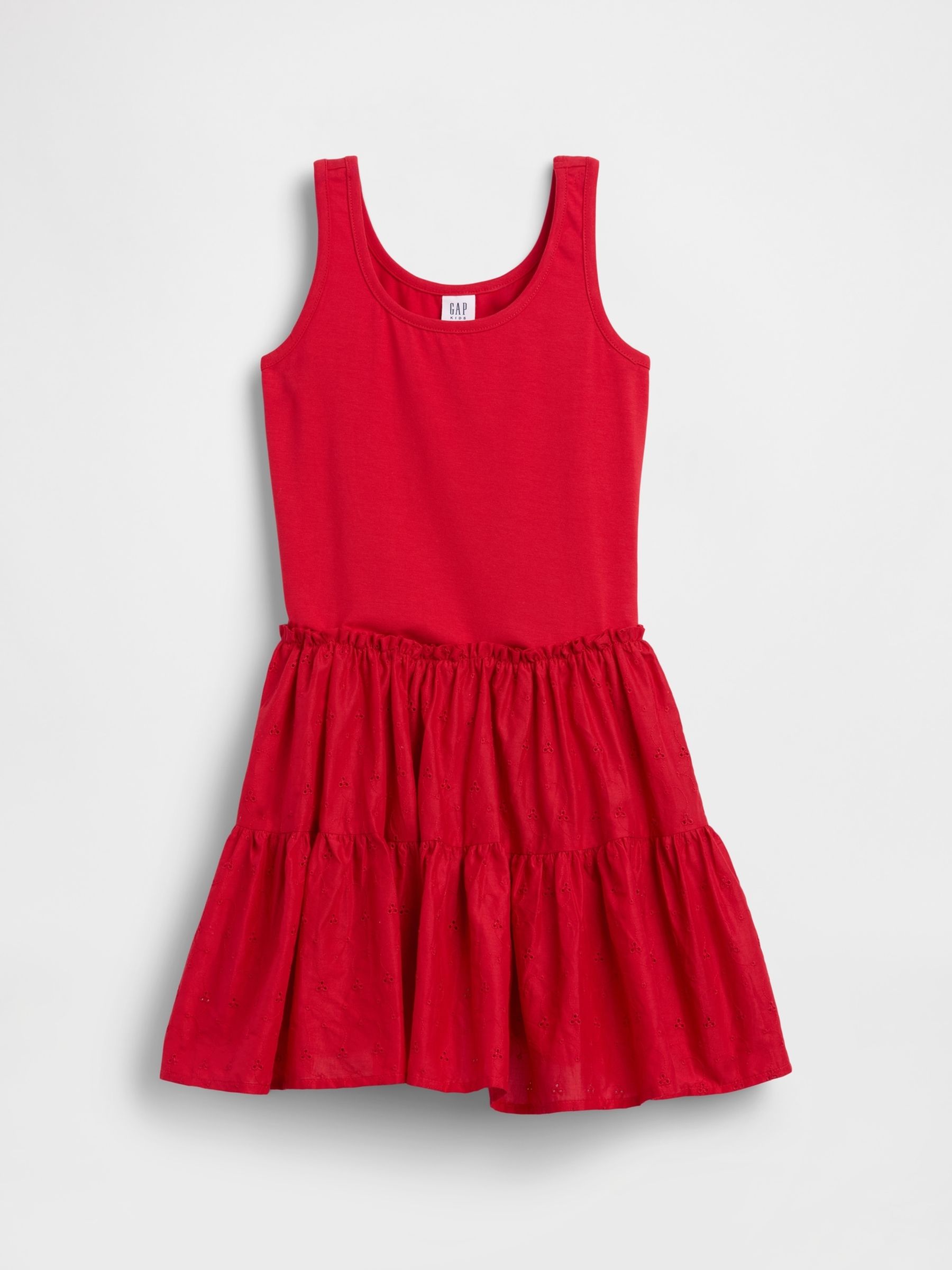 Red Mixed Media Tiered Vest Dress - Image 3 of 4