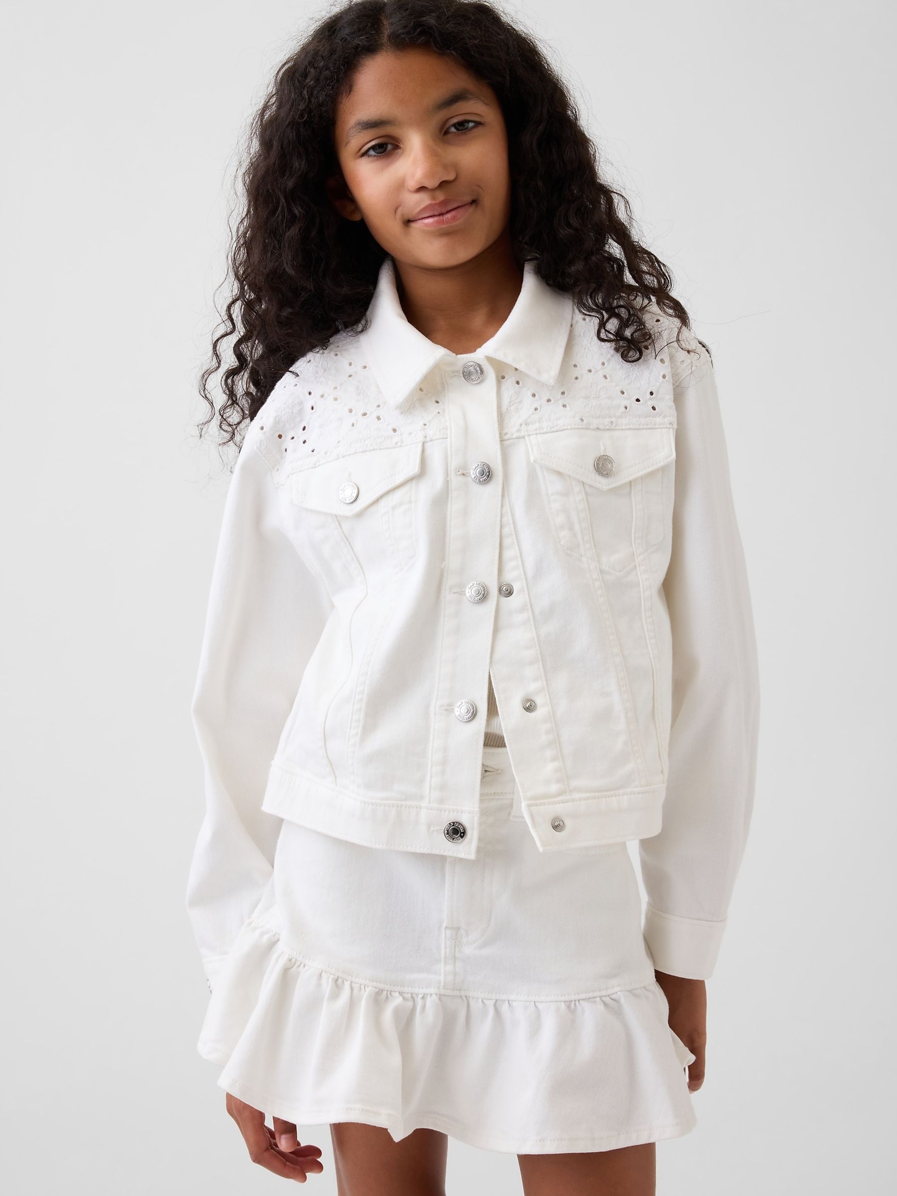 White Eyelet Denim Jacket - Image 1 of 5