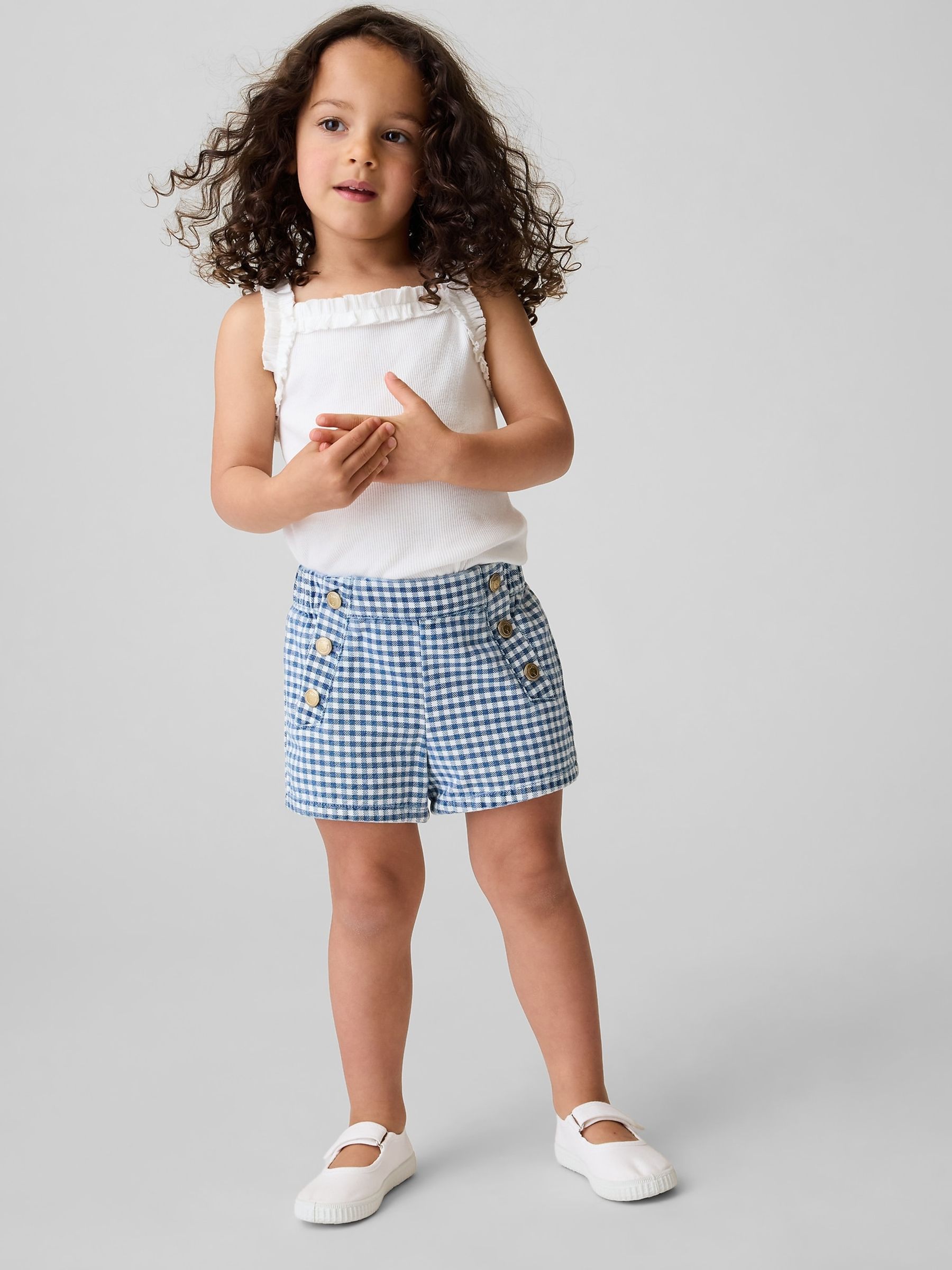 Blue Gingham Sailor Gingham Denim Pull On Shorts - Image 1 of 4