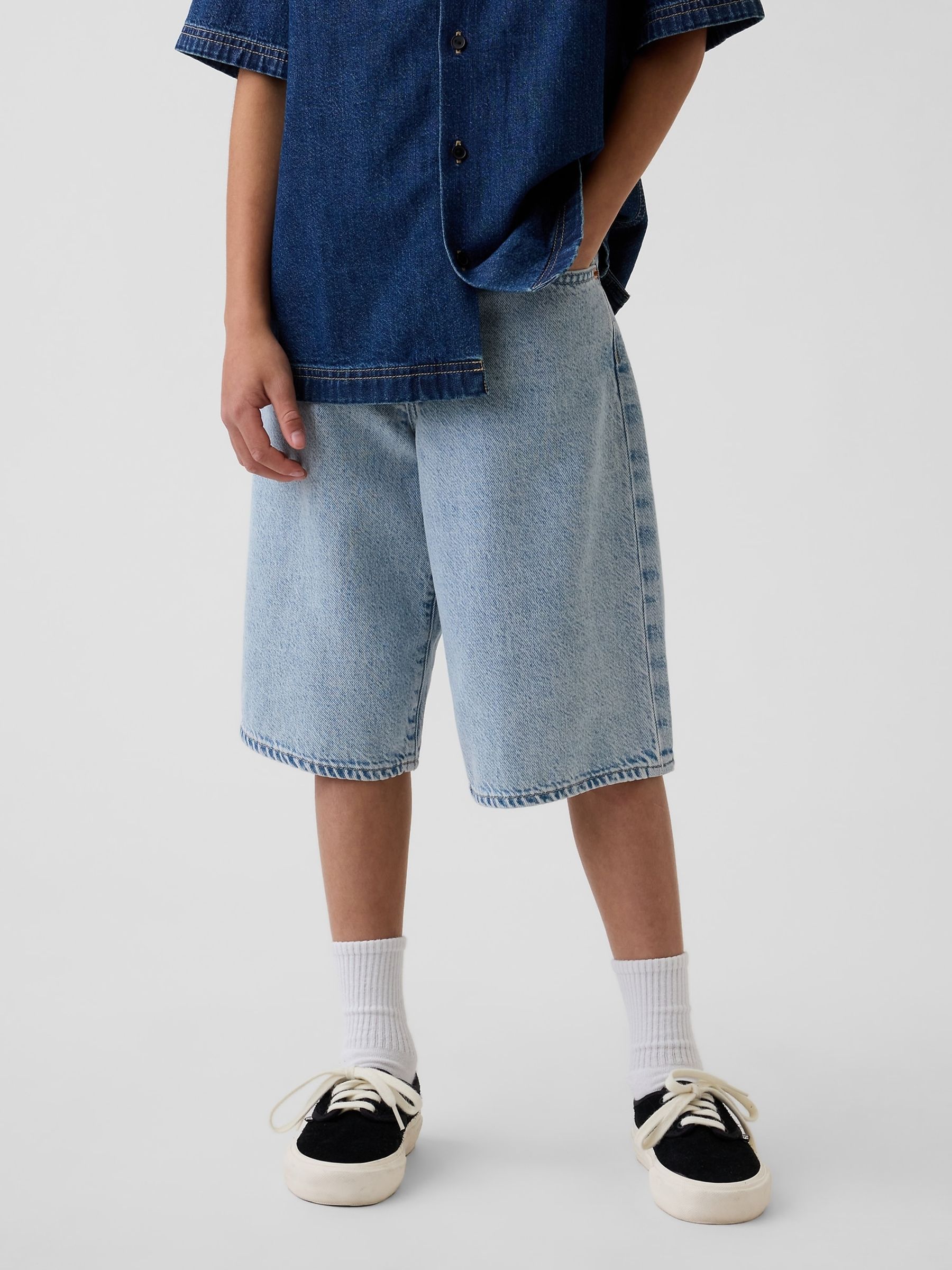 Light Wash Baggy Denim Shorts - Image 1 of 5