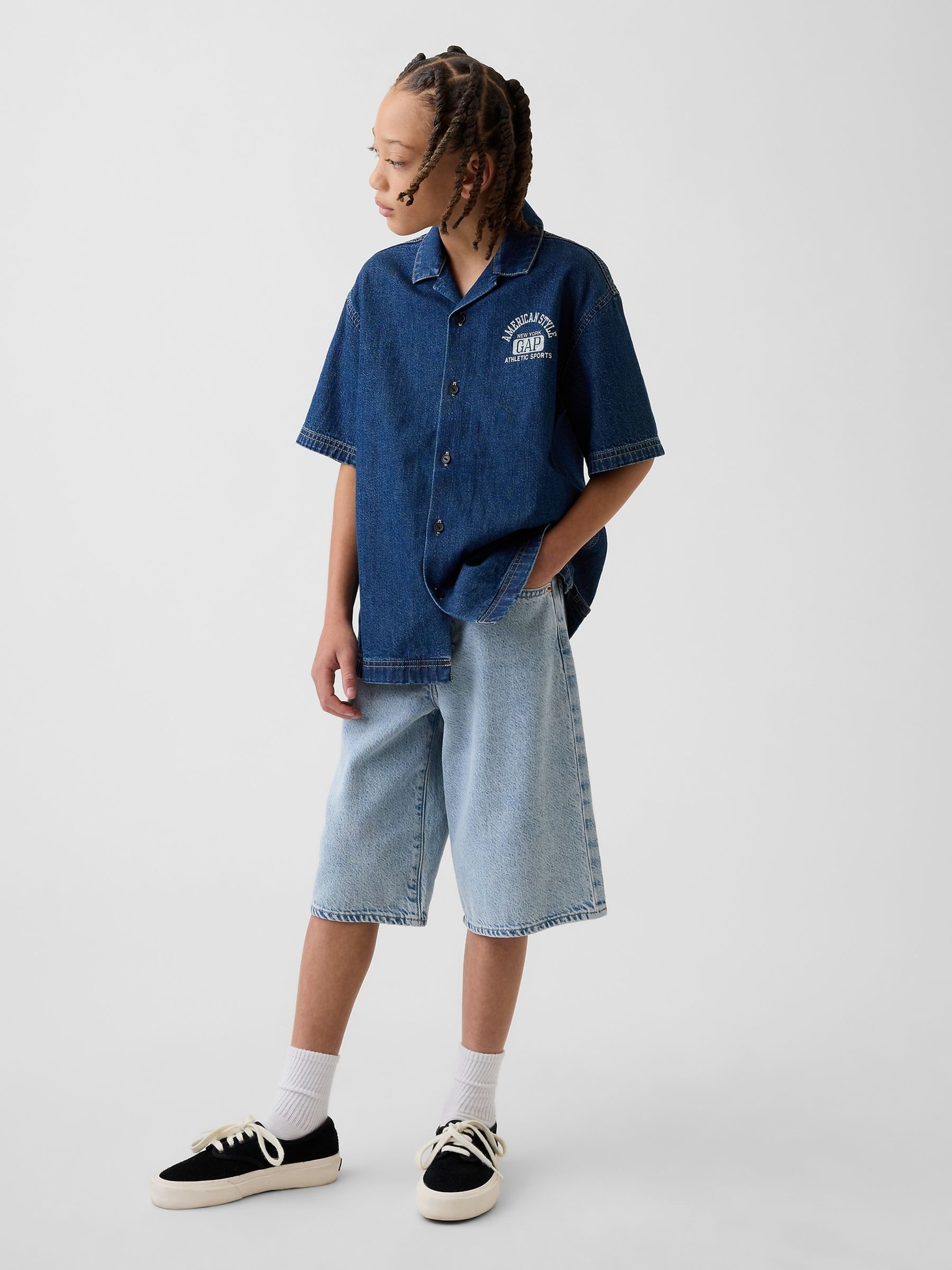 Light Wash Baggy Denim Shorts - Image 3 of 5