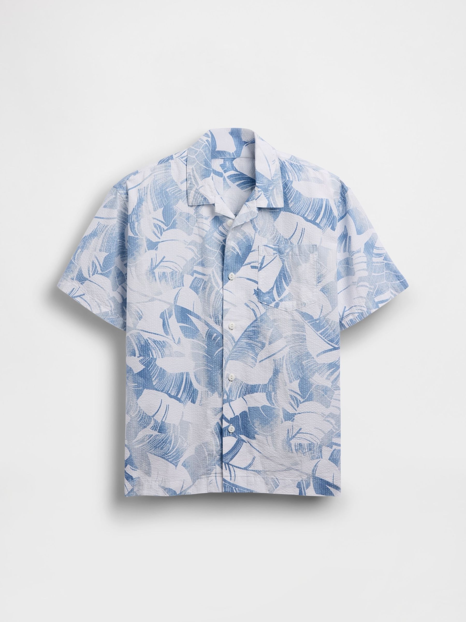 Blue Textured Floral Relaxed Holiday Short Sleeve Shirt - Image 4 of 4