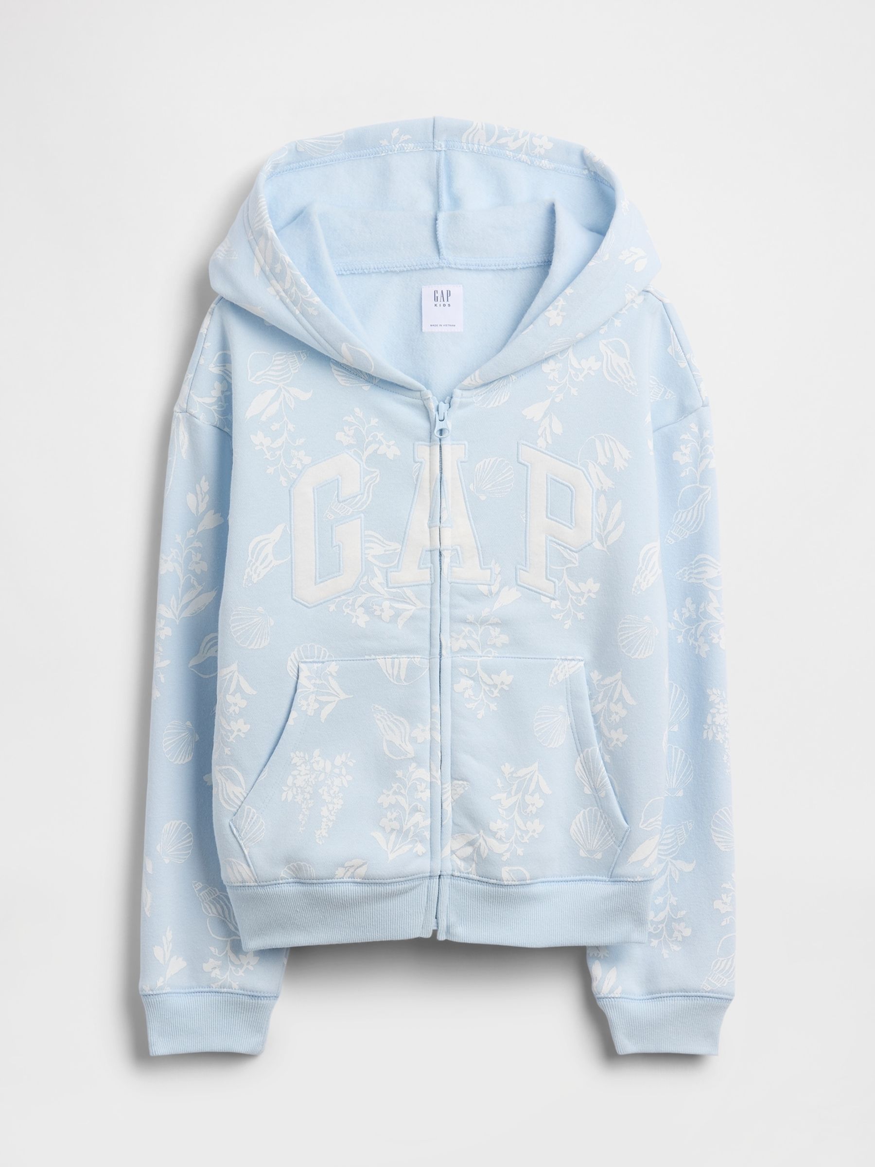 Blue Floral Relaxed Gap Logo Zip Hoodie - Image 1 of 3