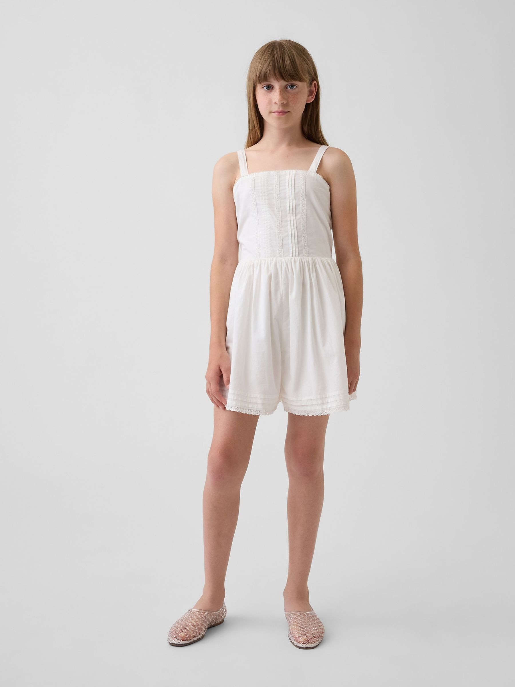 White Lace-Trim Shorts Jumpsuit - Image 1 of 4