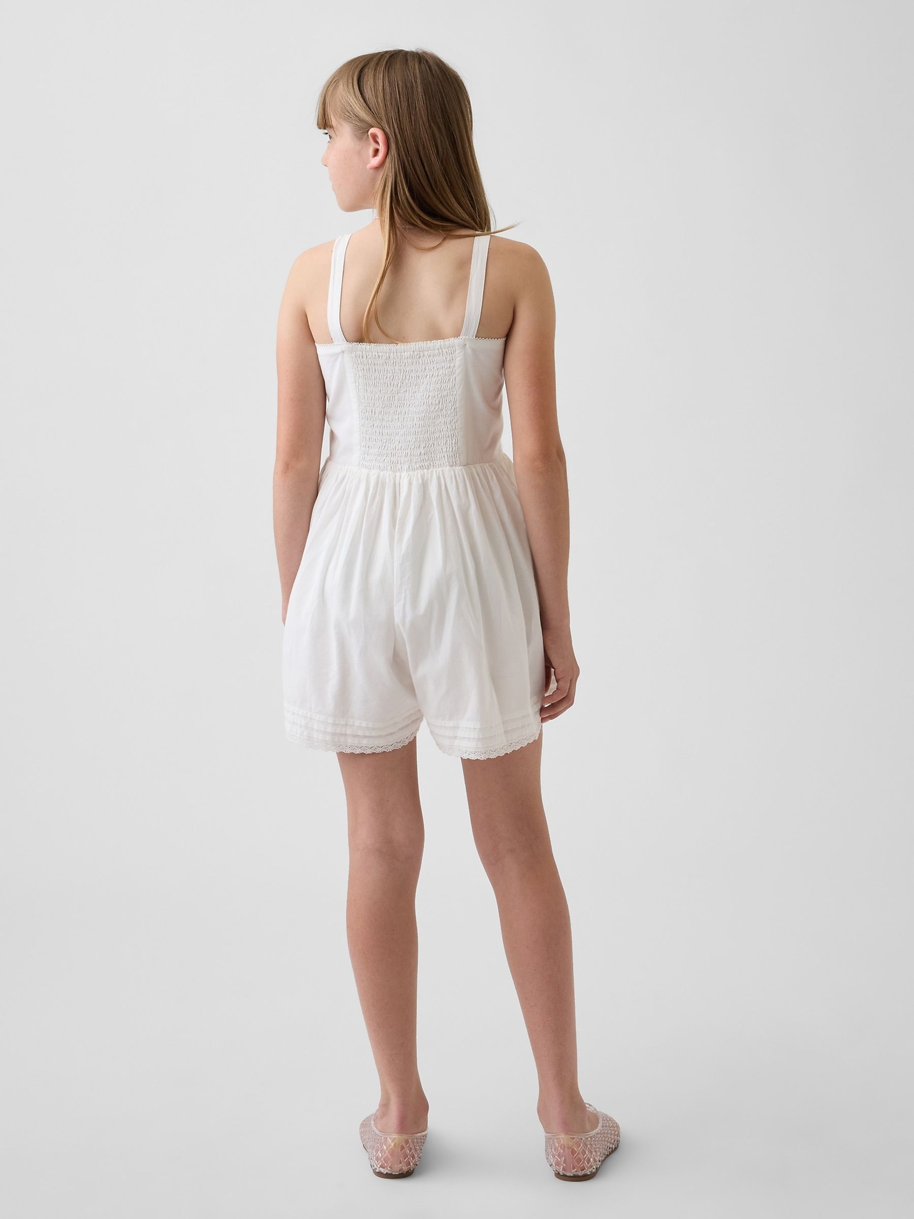 White Lace-Trim Shorts Jumpsuit - Image 2 of 4