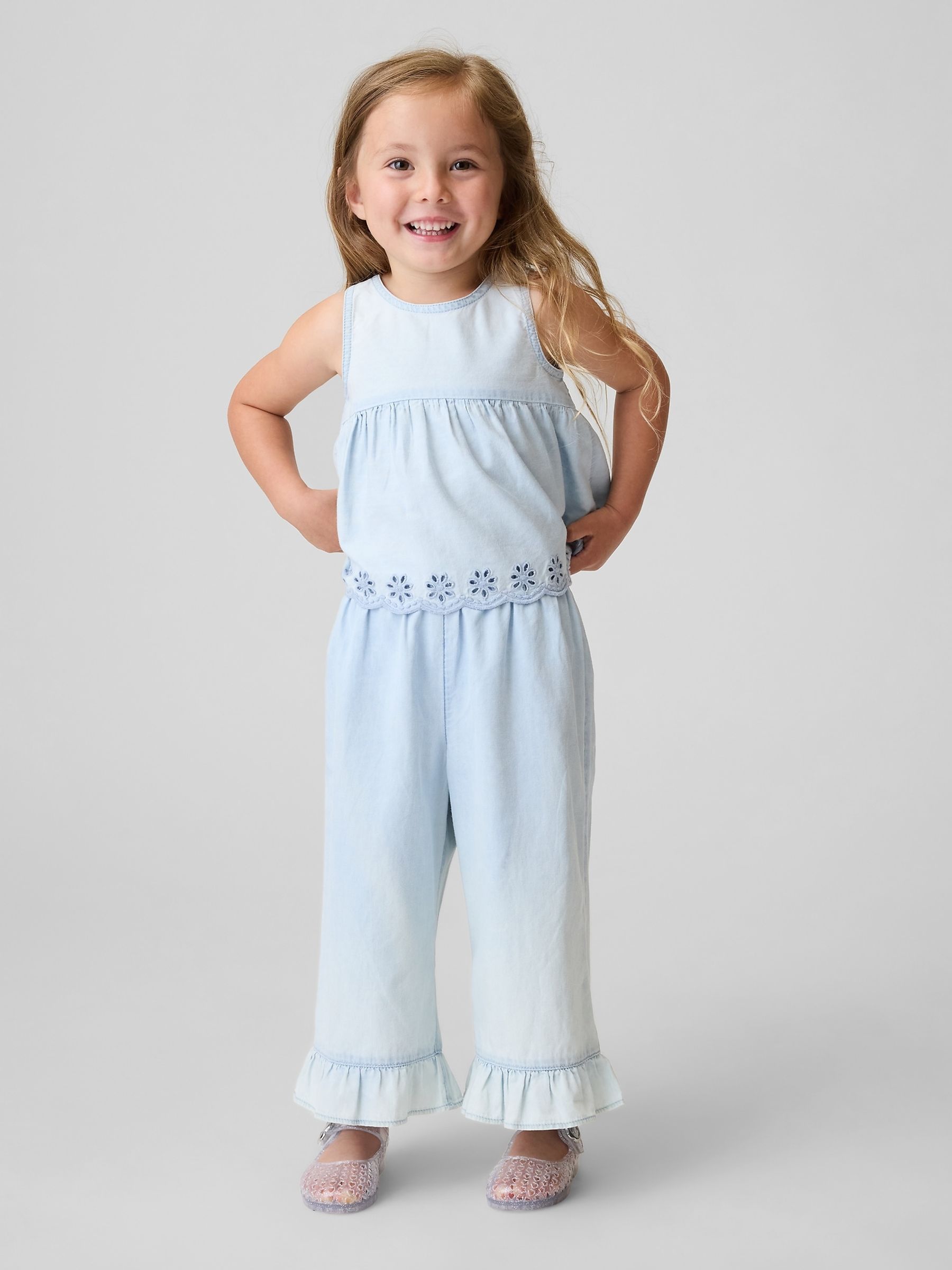 Blue Eyelet Denim Outfit Set - Image 1 of 4