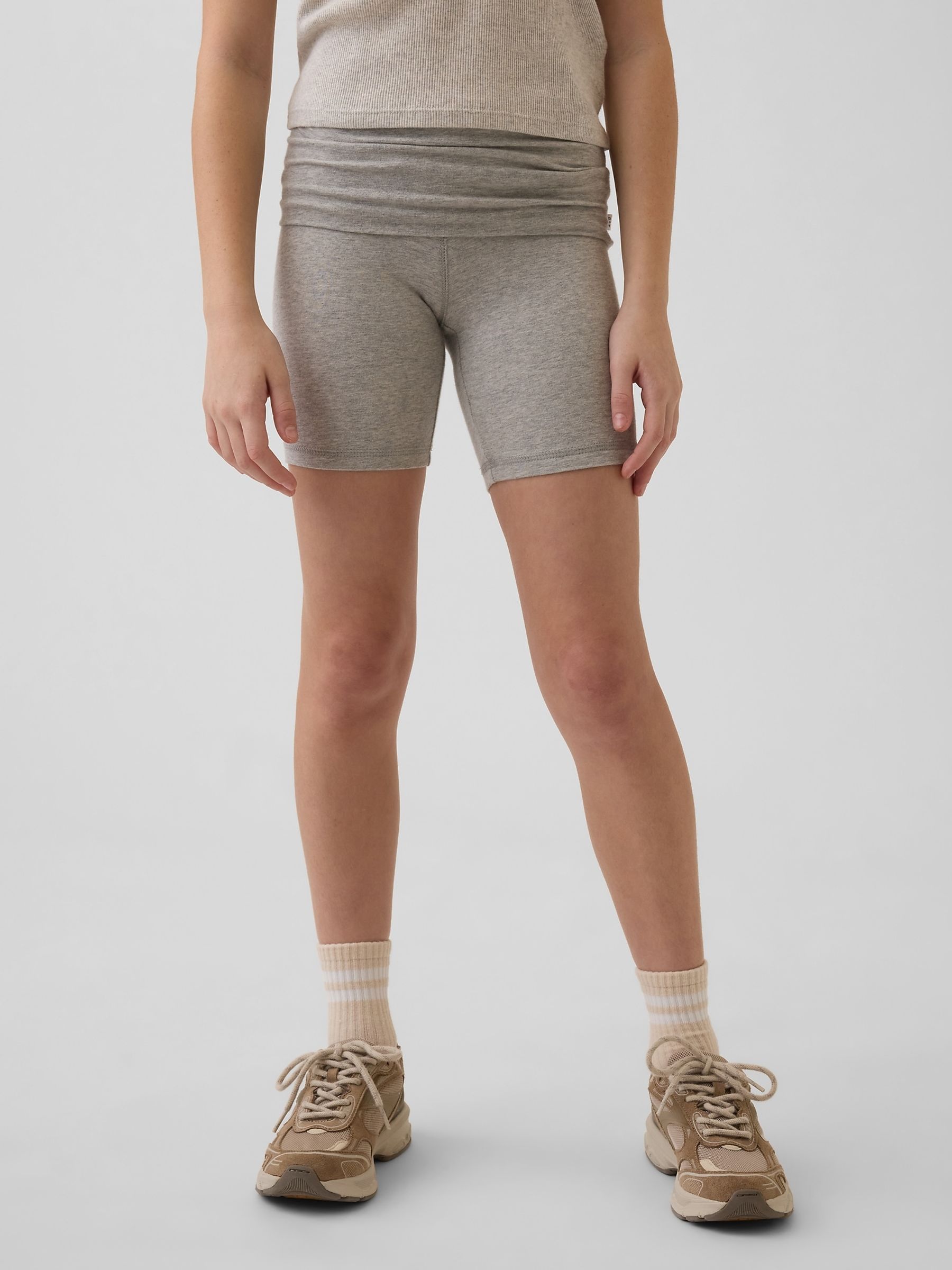 Grey Foldover Bike Shorts - Image 1 of 5