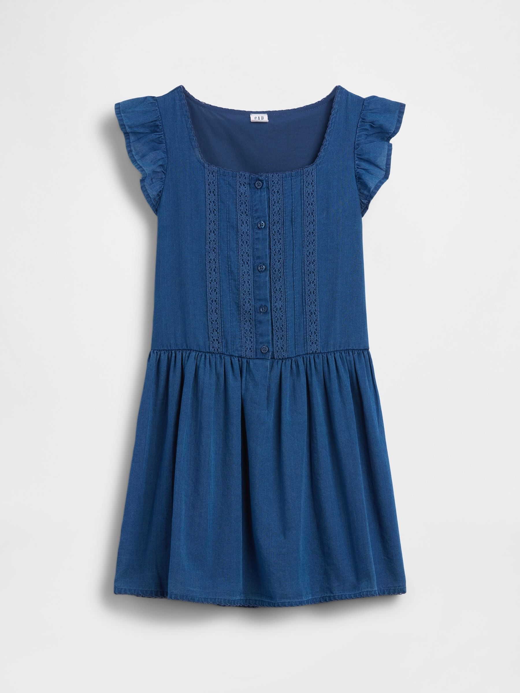 Blue Flutter-Sleeve Lace-Trim Dress - Image 3 of 4
