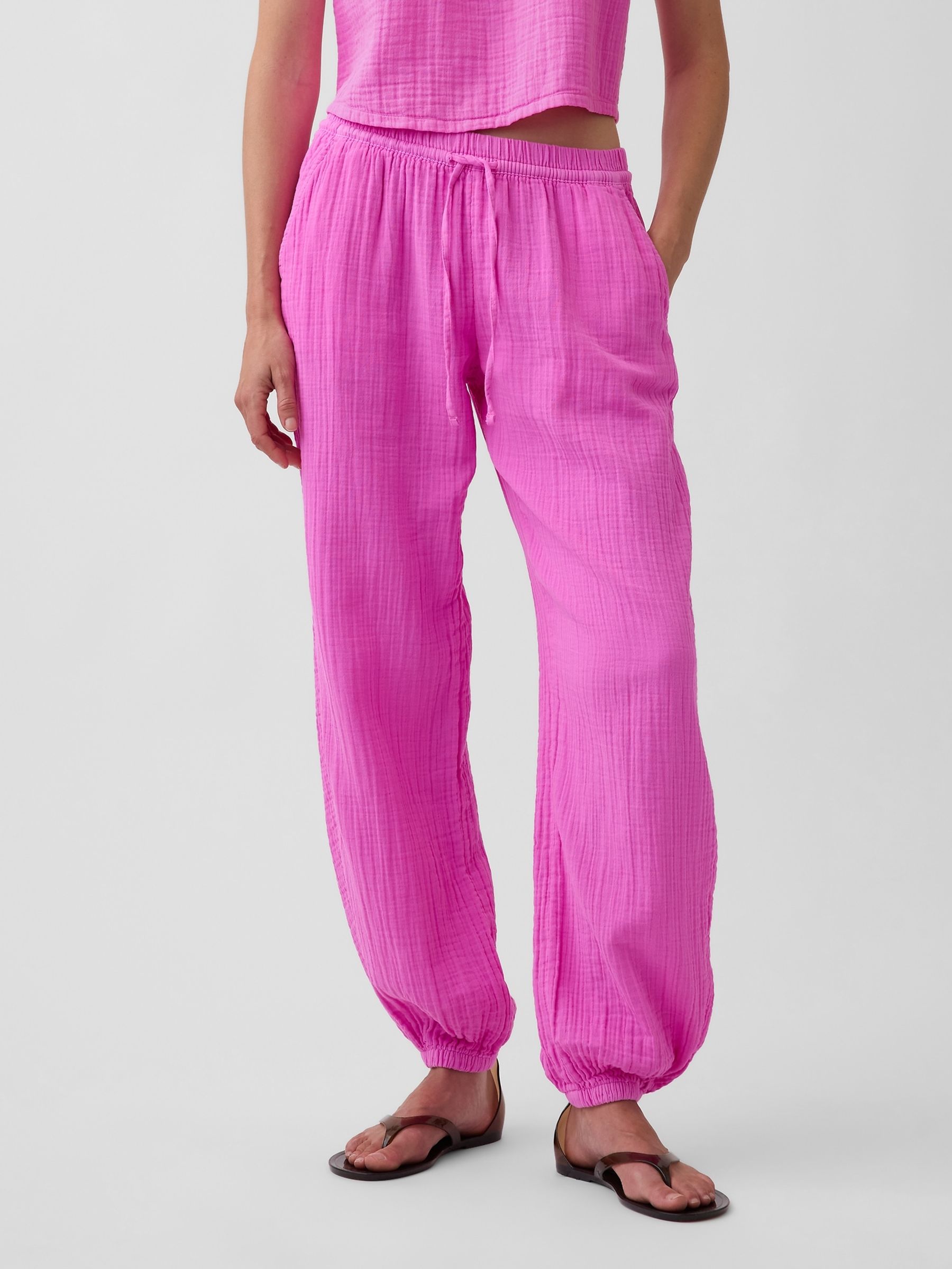 Pink Gauze Barrel Joggers - Image 1 of 5