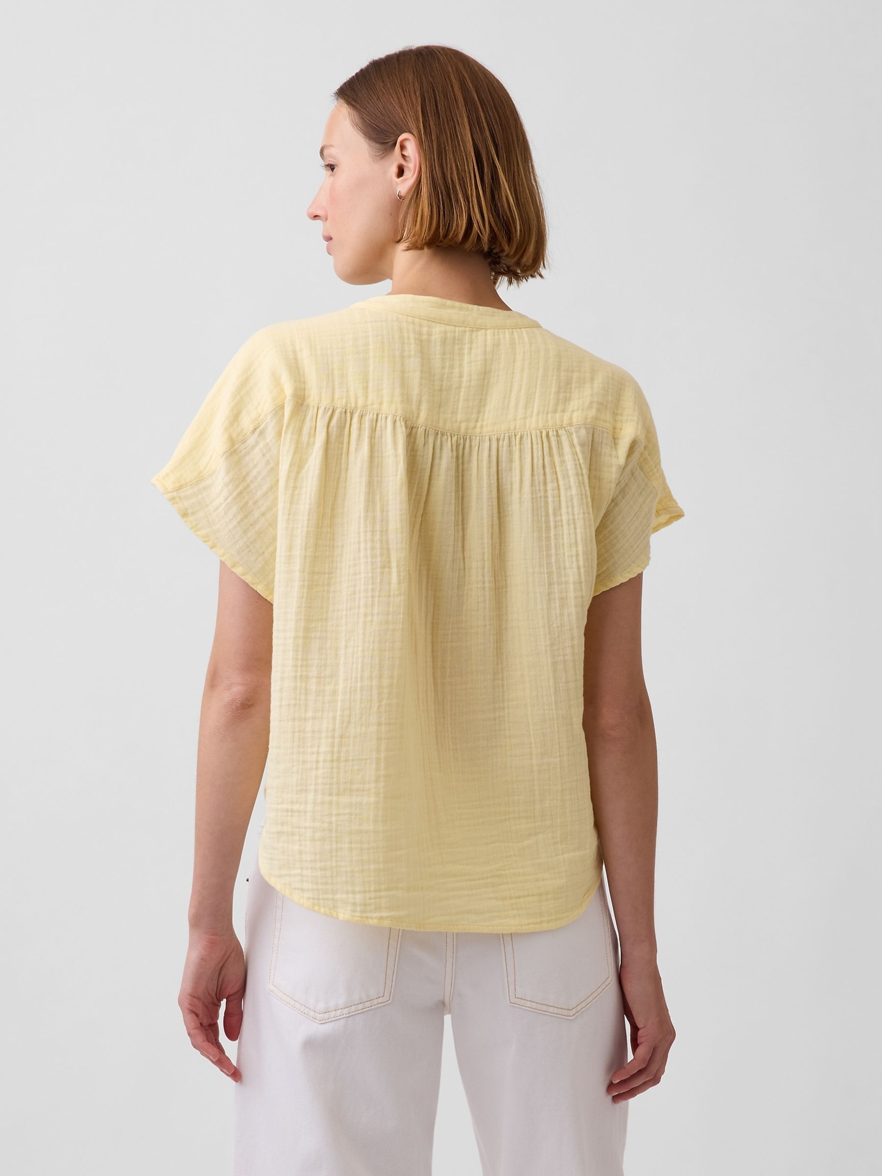 Yellow Gauze Oversized Split-Neck Top - Image 2 of 4