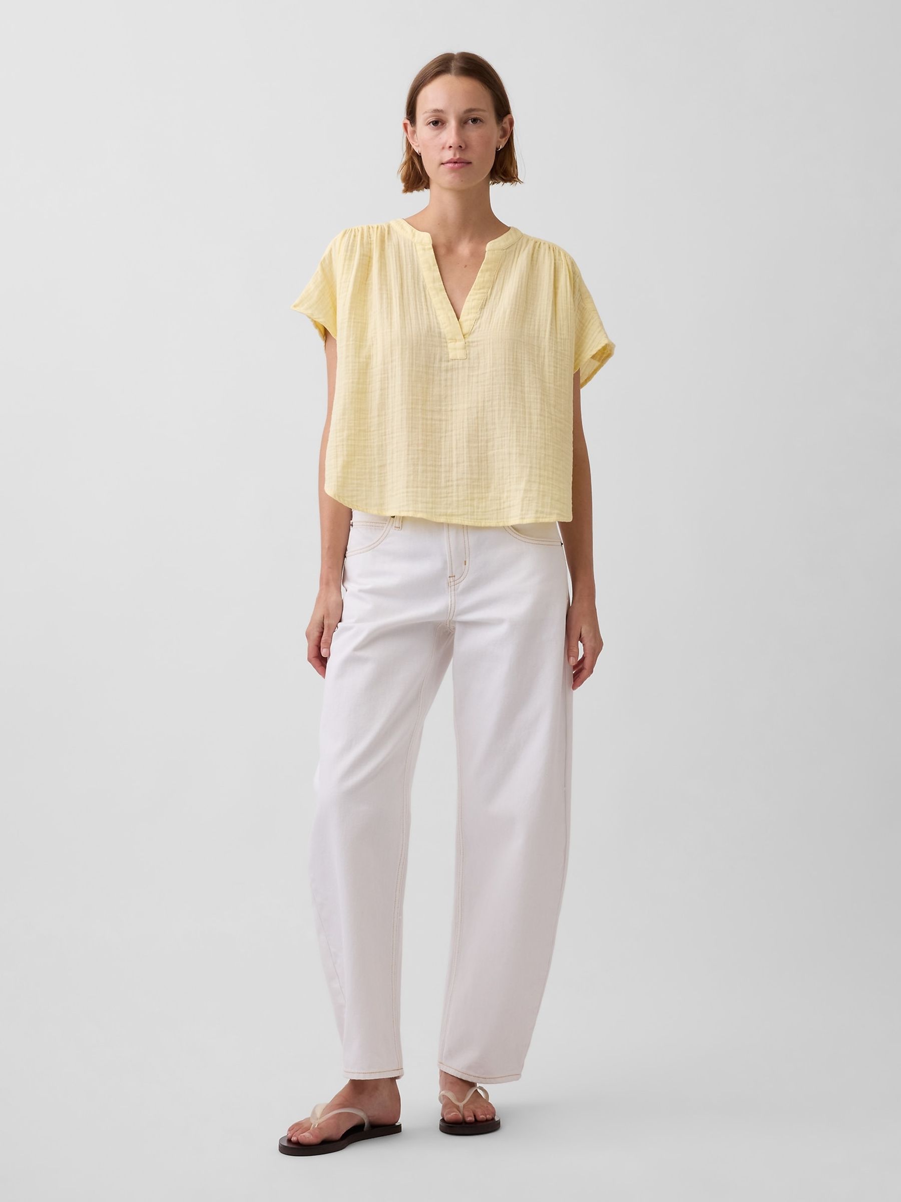 Yellow Gauze Oversized Split-Neck Top - Image 3 of 4