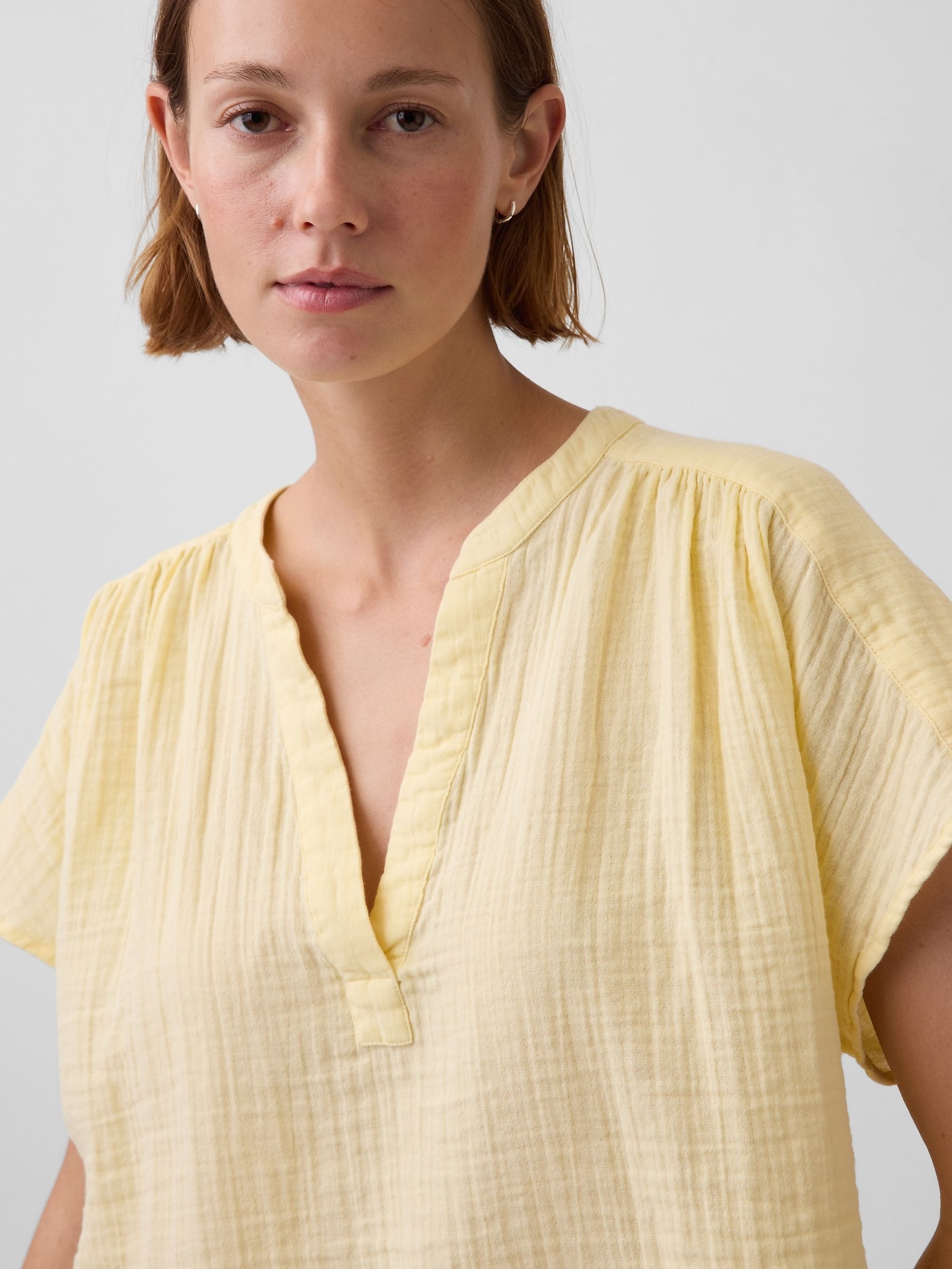Yellow Gauze Oversized Split-Neck Top - Image 4 of 4