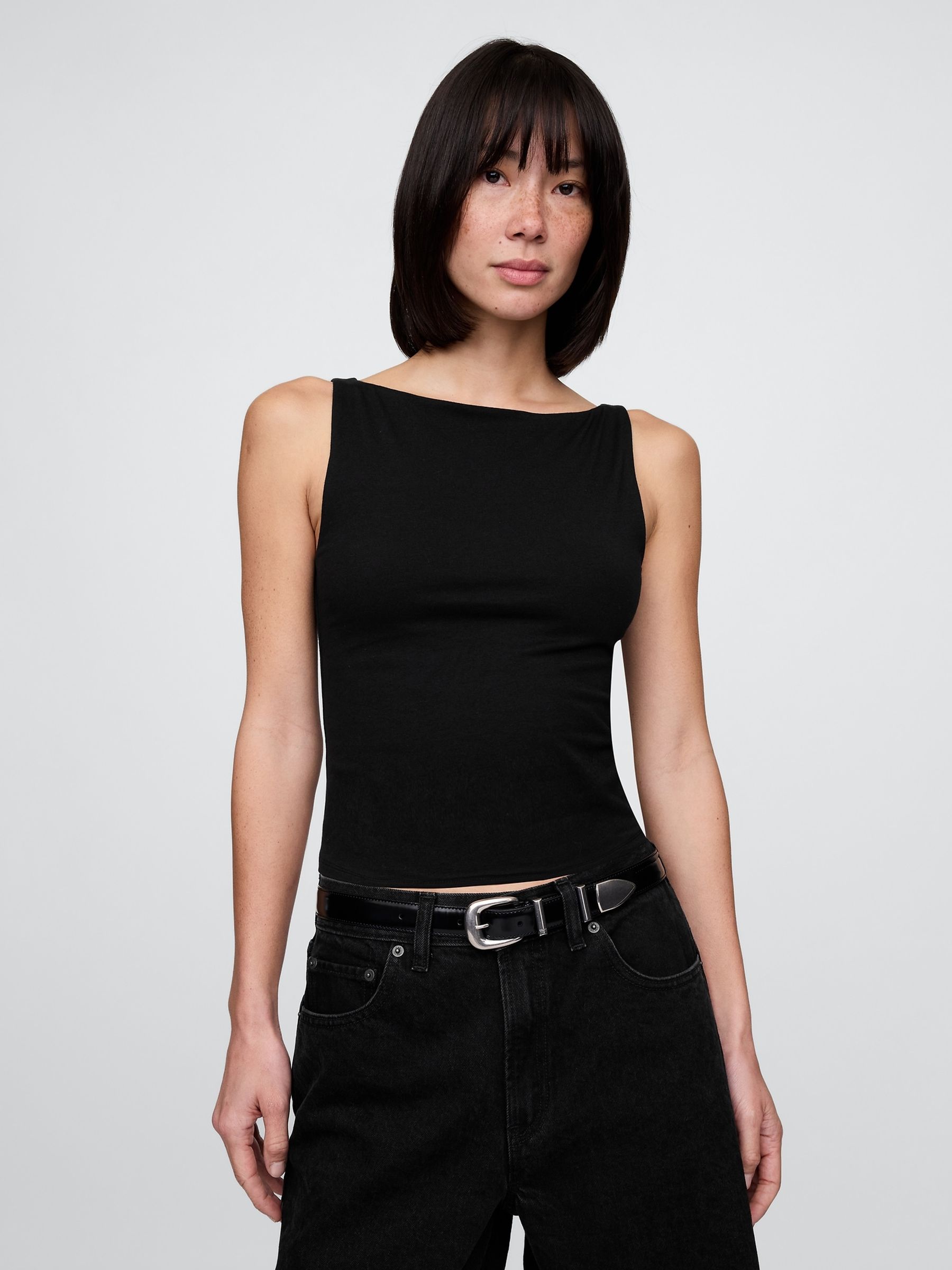 Black CloseKnit Jersey Boatneck Crop Vest - Image 1 of 3