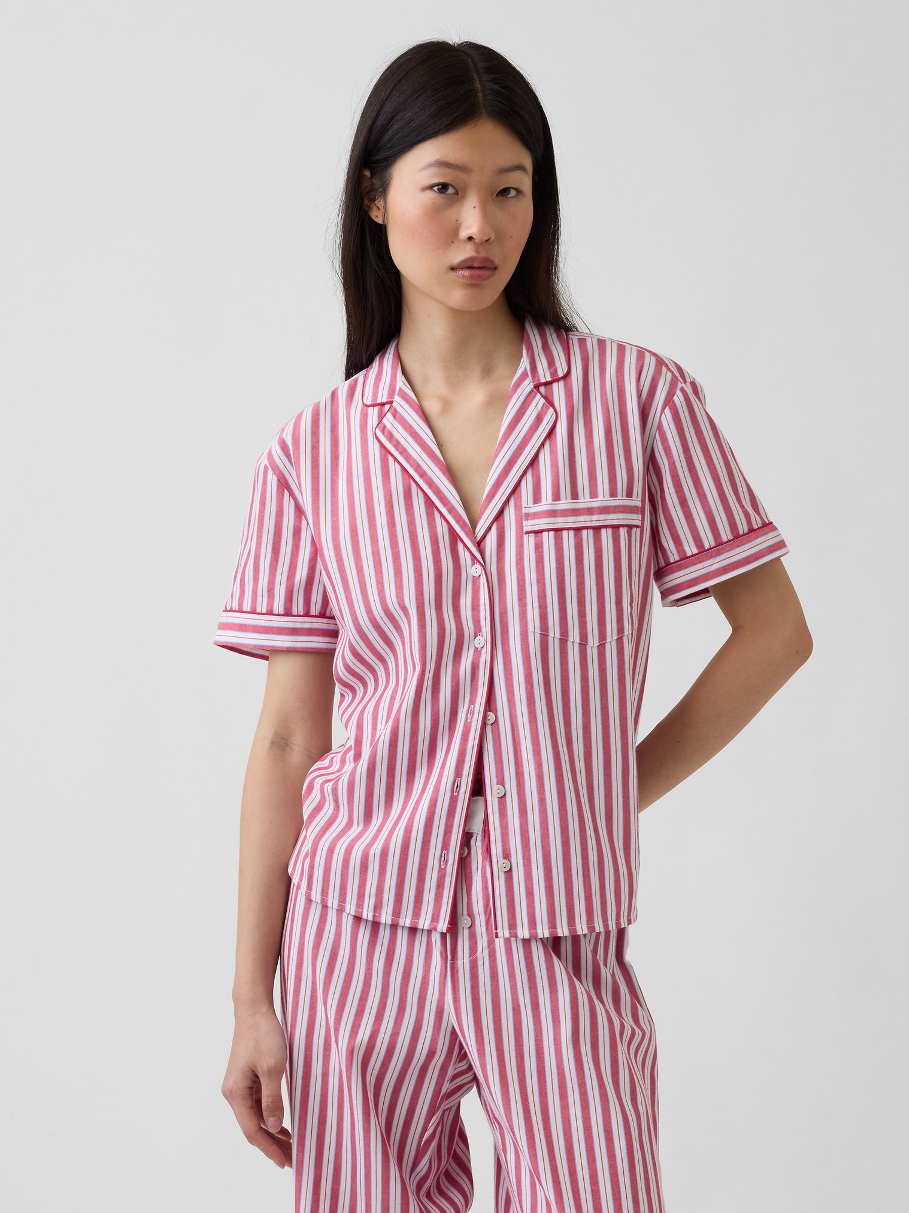 Red Stripe Poplin Pyjama Short Sleeve Shirt - Image 1 of 4