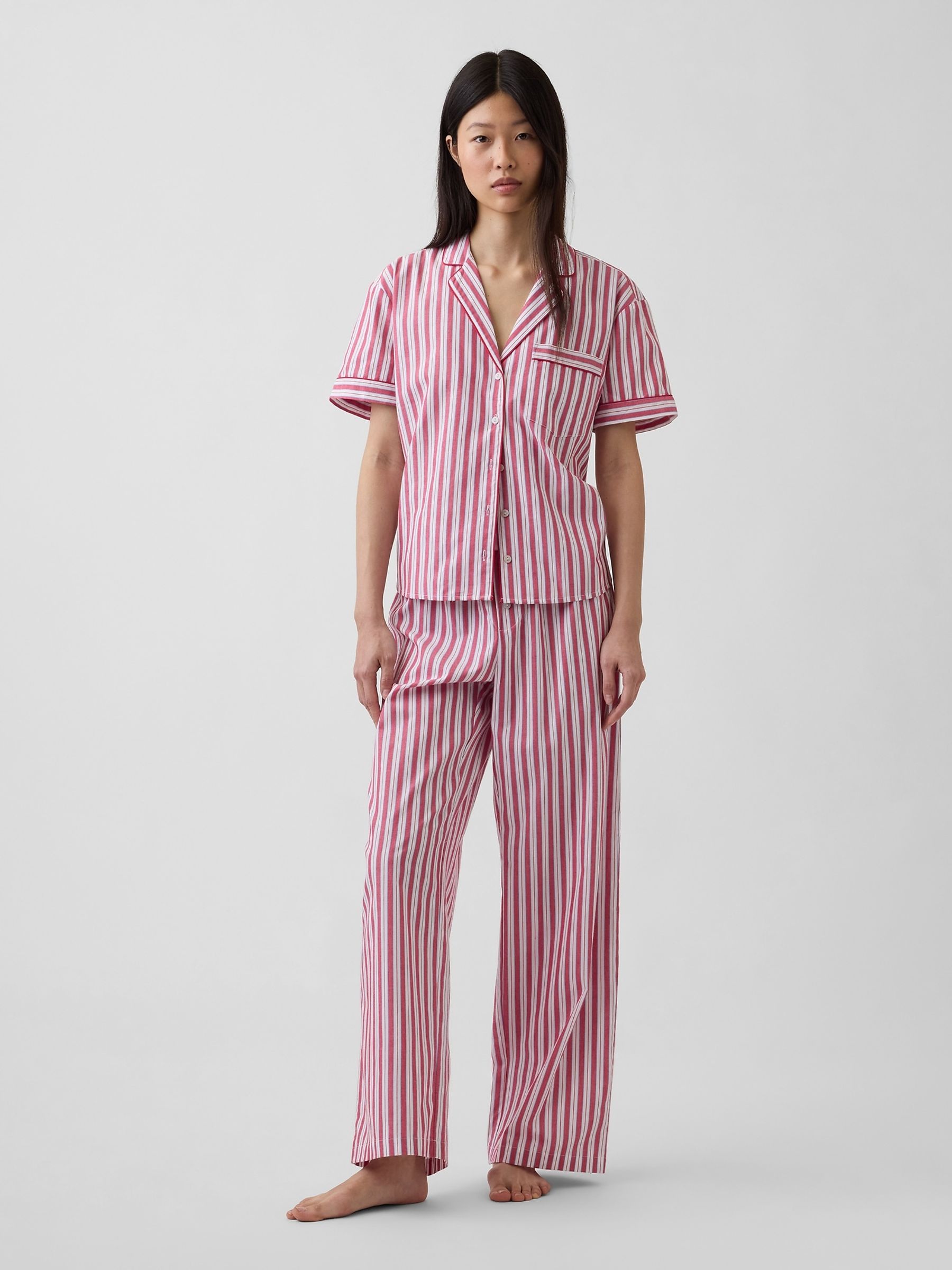 Red Stripe Poplin Pyjama Short Sleeve Shirt - Image 3 of 4