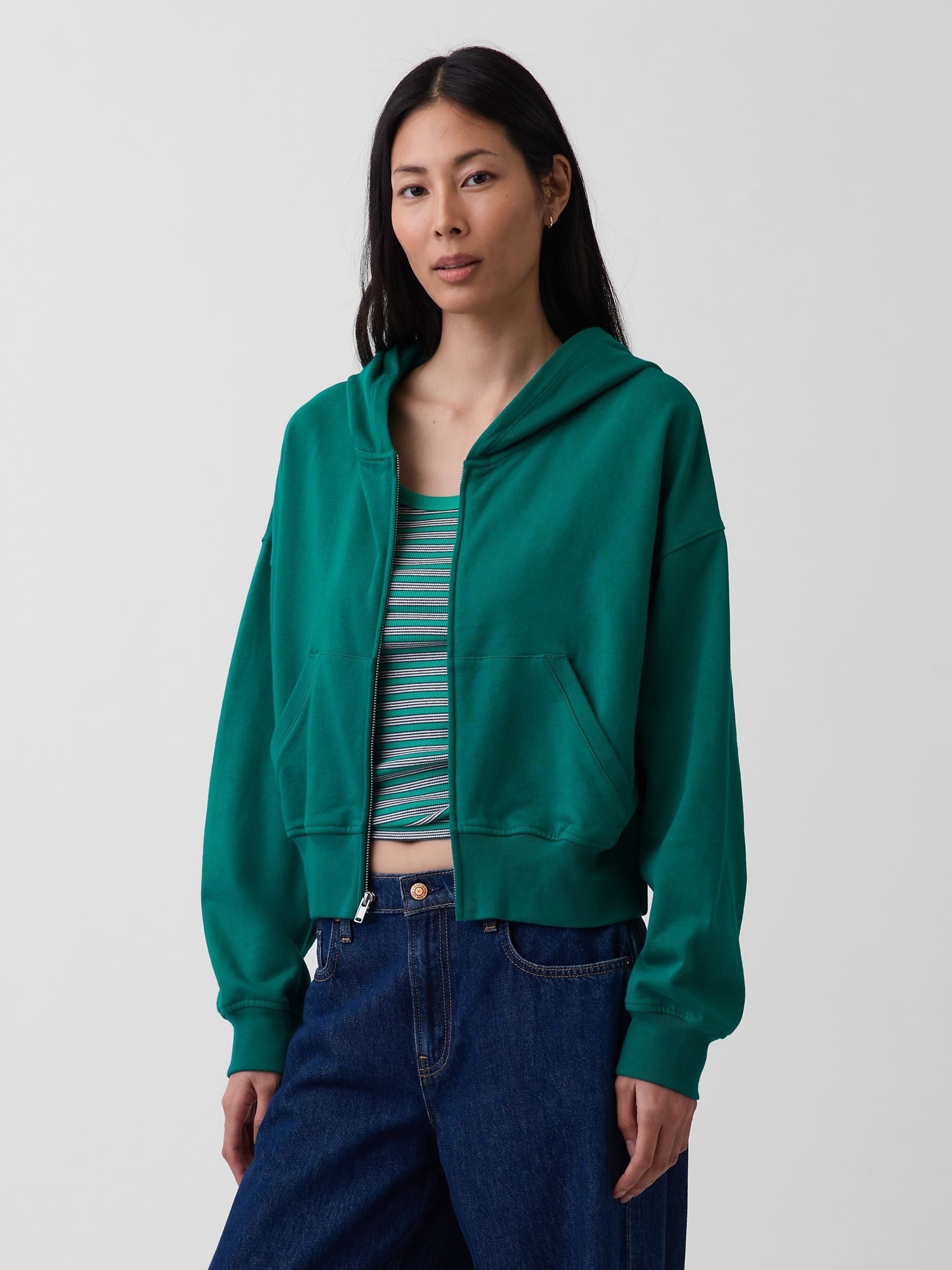 Green Vintage Soft French Terry Zip Hoodie - Image 1 of 4