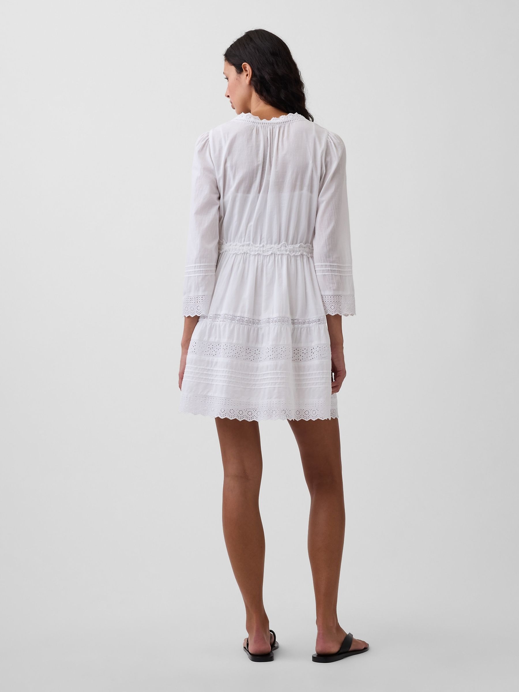 White Lace-Trim Mini V-Neck Dress - Image 2 of 4