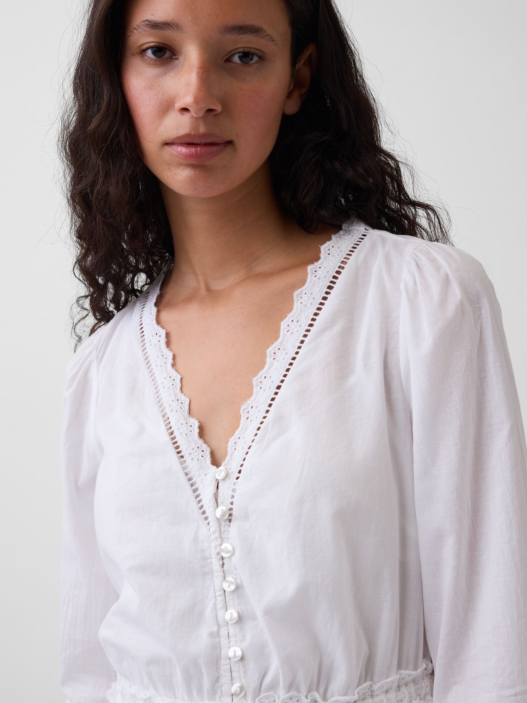 White Lace-Trim Mini V-Neck Dress - Image 4 of 4