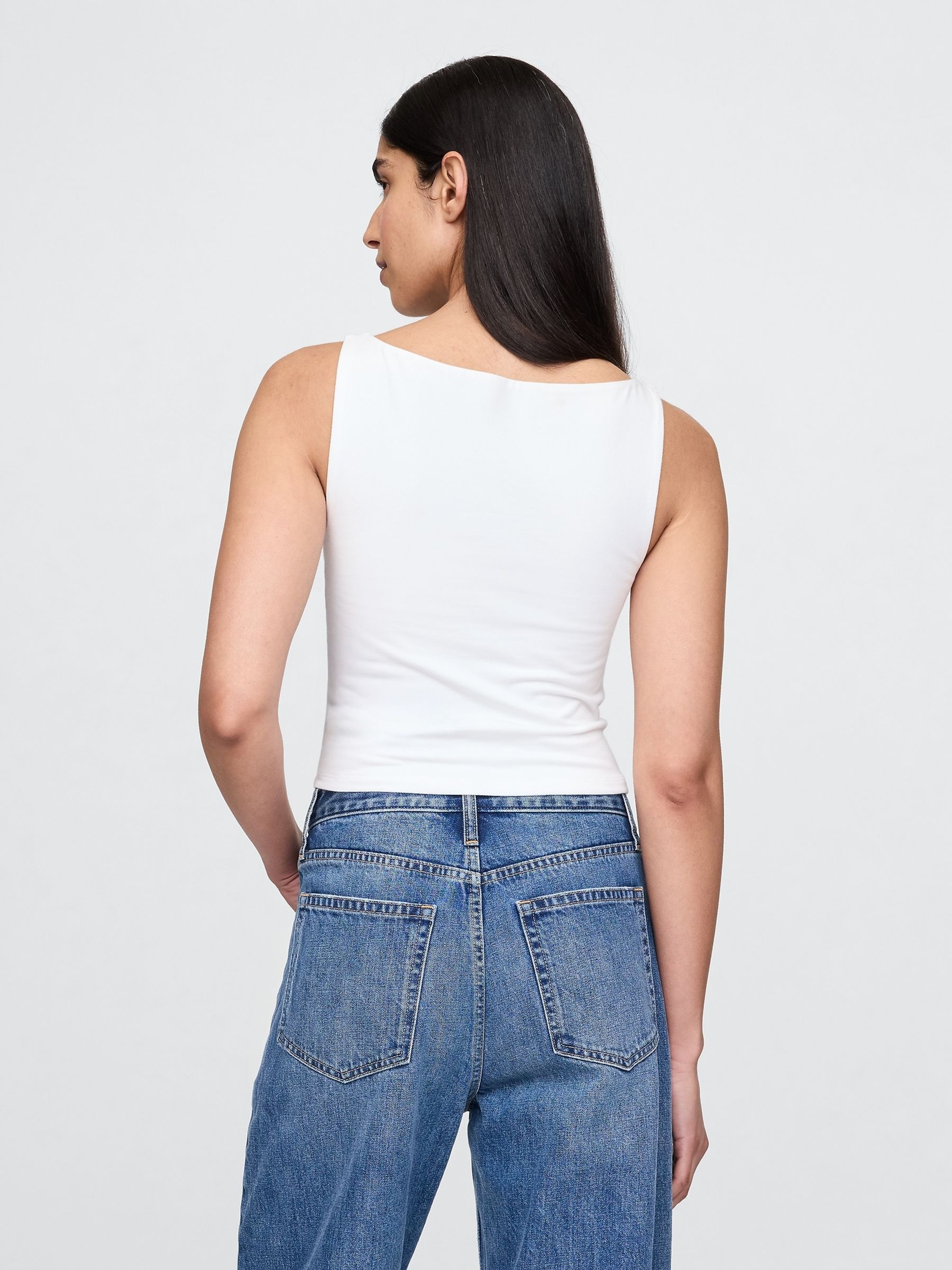 White CloseKnit Jersey Boatneck Crop Vest - Image 2 of 3