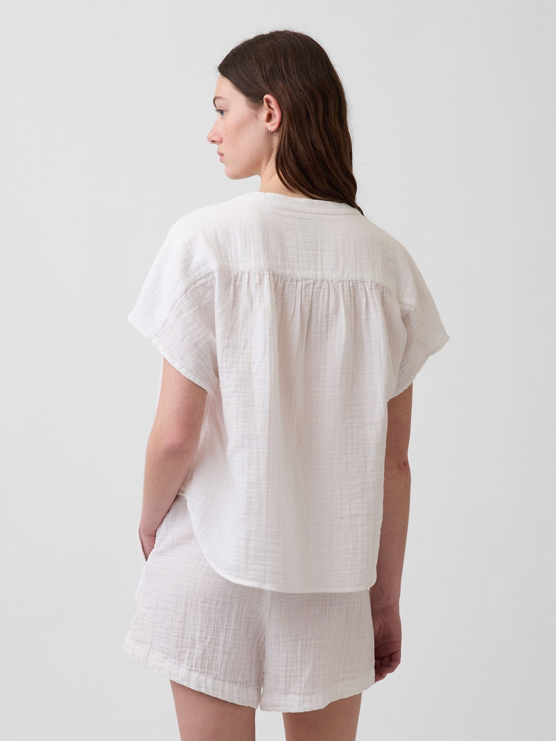 White Gauze Oversized Split-Neck Top - Image 2 of 4
