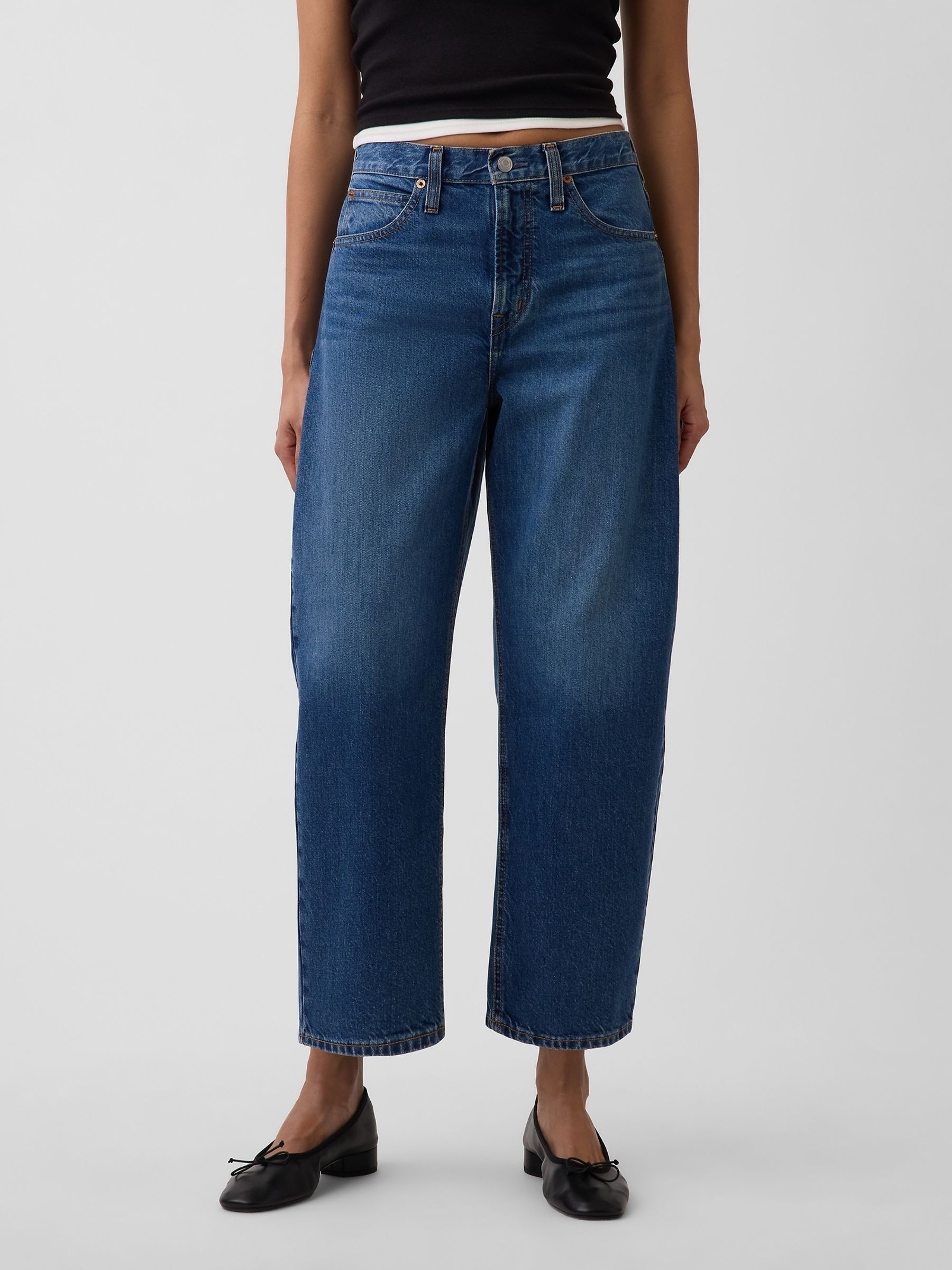Blue High Waisted Crop Barrel Jeans - Image 1 of 4