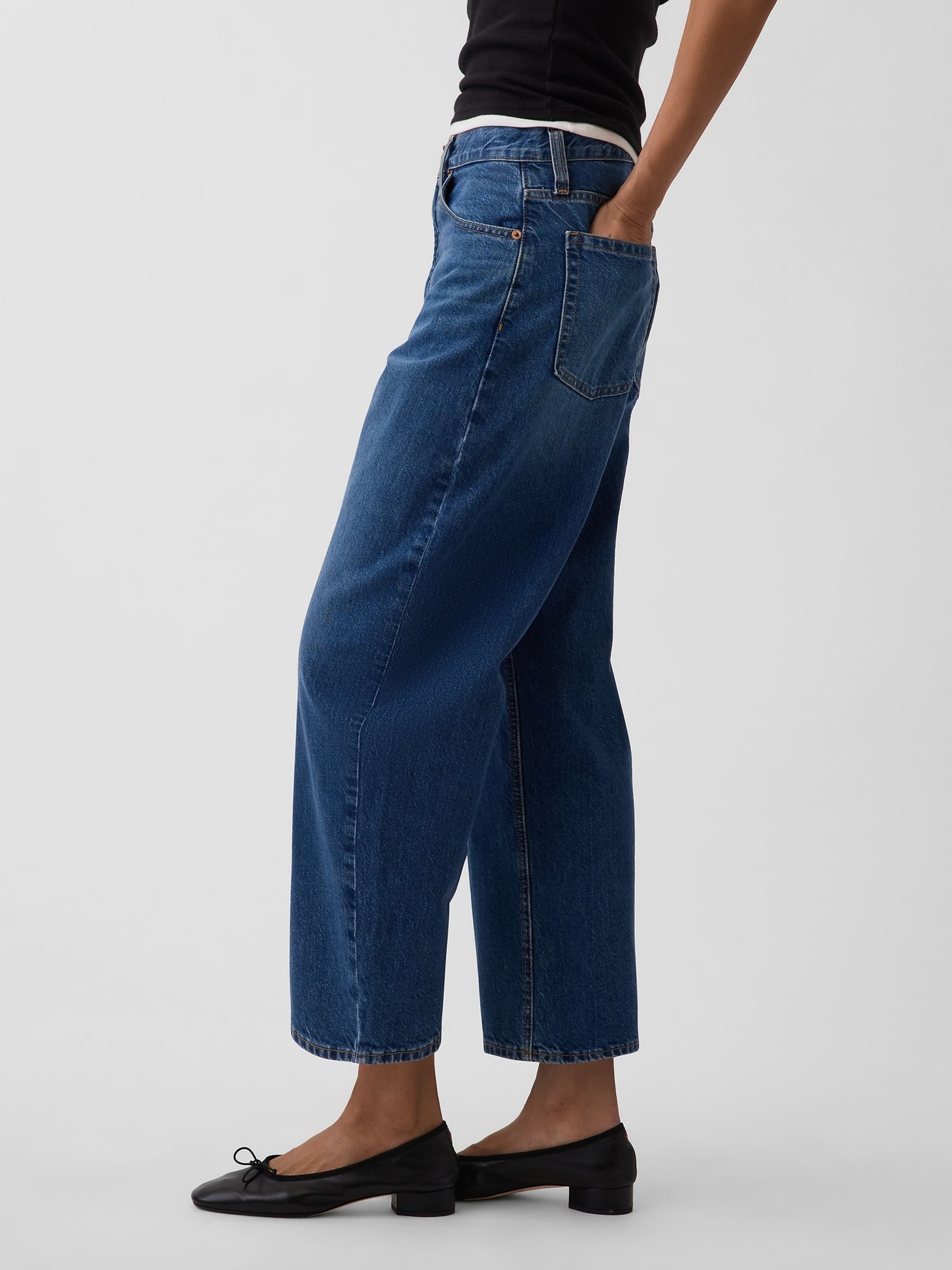 Blue High Waisted Crop Barrel Jeans - Image 3 of 4