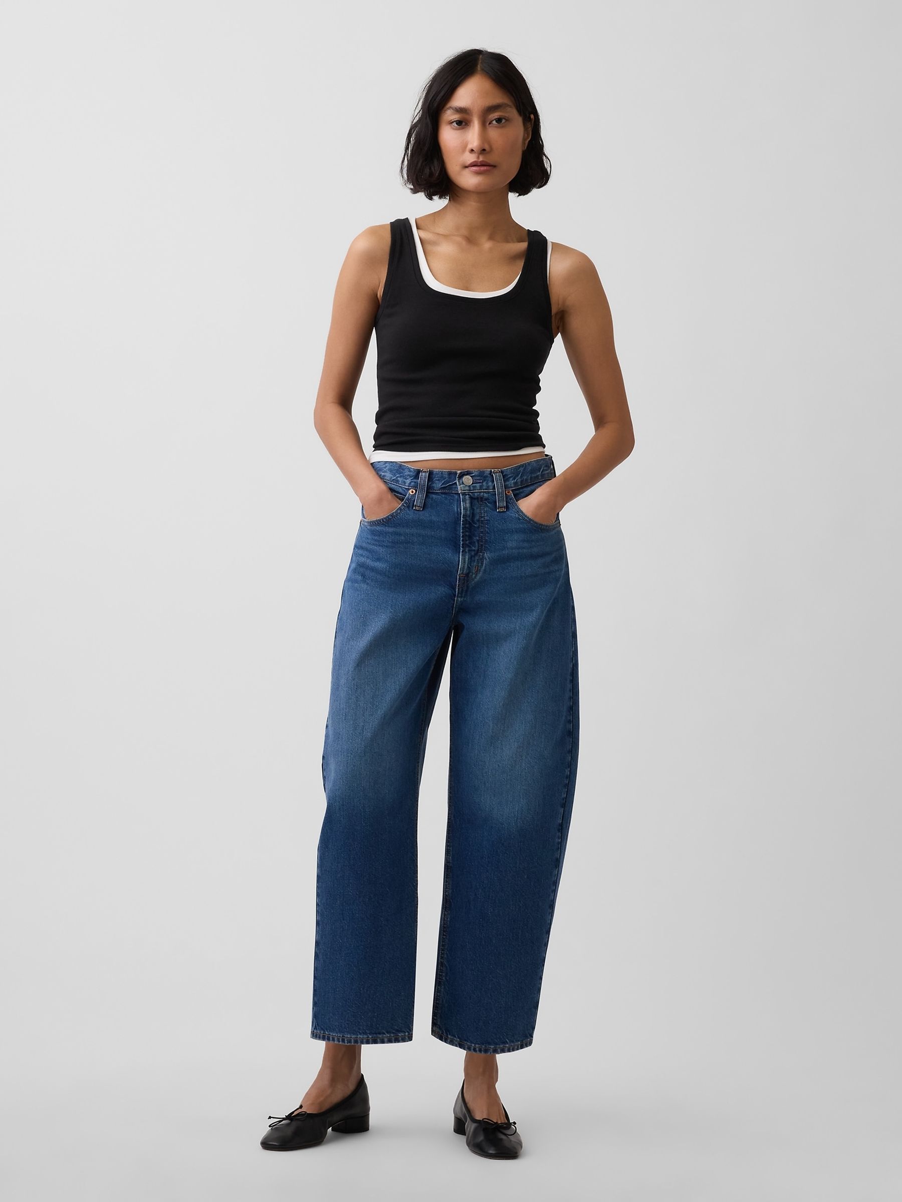 Blue High Waisted Crop Barrel Jeans - Image 4 of 4