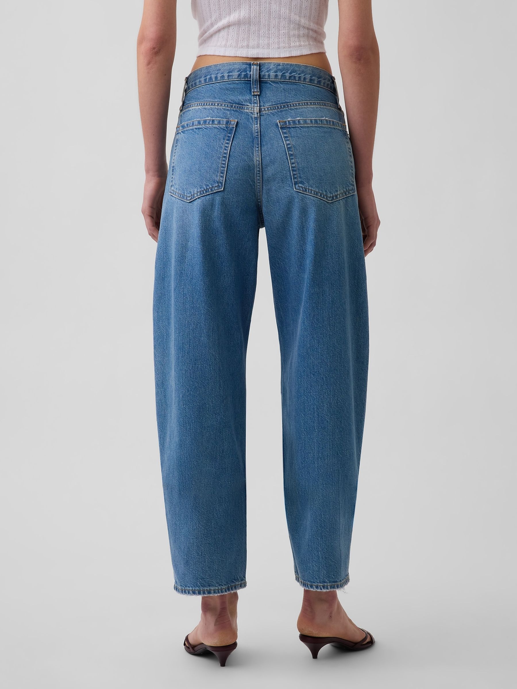 Medium Wash High Waisted Crop Barrel Jeans - Image 2 of 4