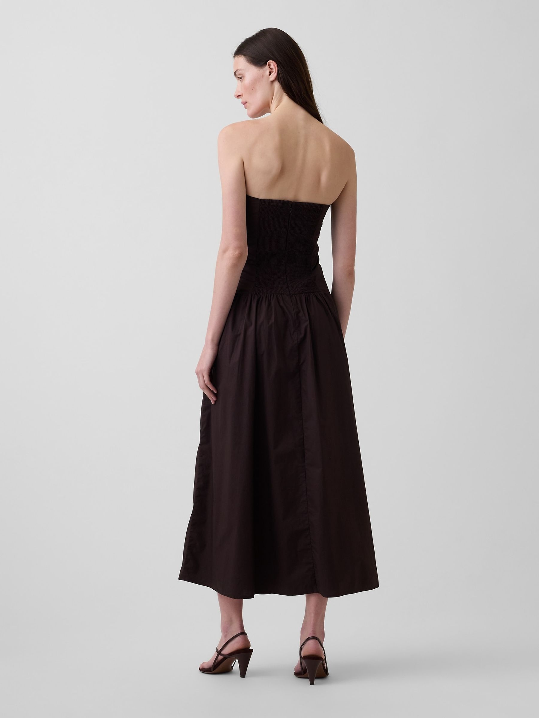 Brown Poplin Drop-Waist Maxi Dress - Image 2 of 4